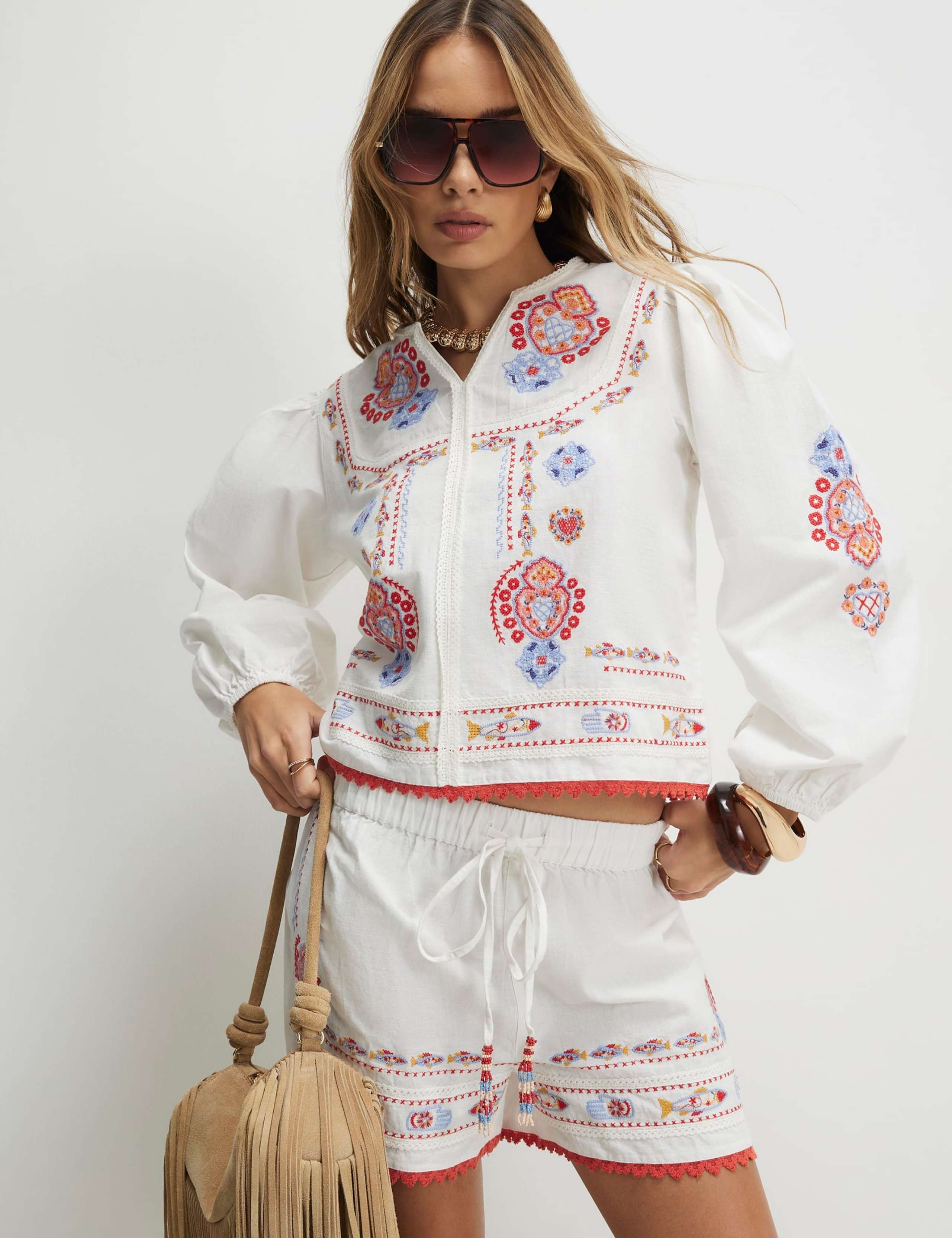 Embroidered Notch Neck Relaxed Blouse 1 of 4