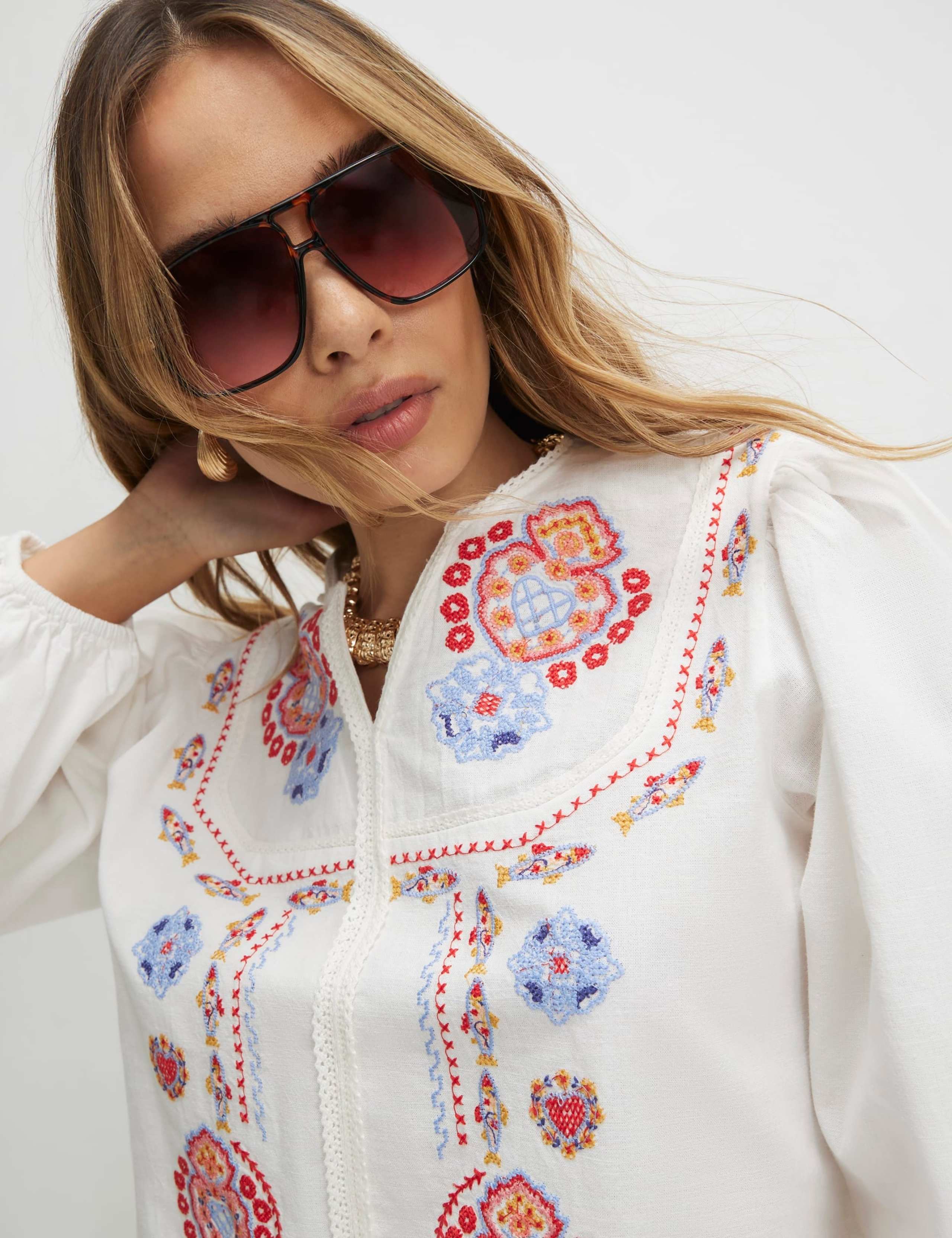 Embroidered Notch Neck Relaxed Blouse 4 of 4