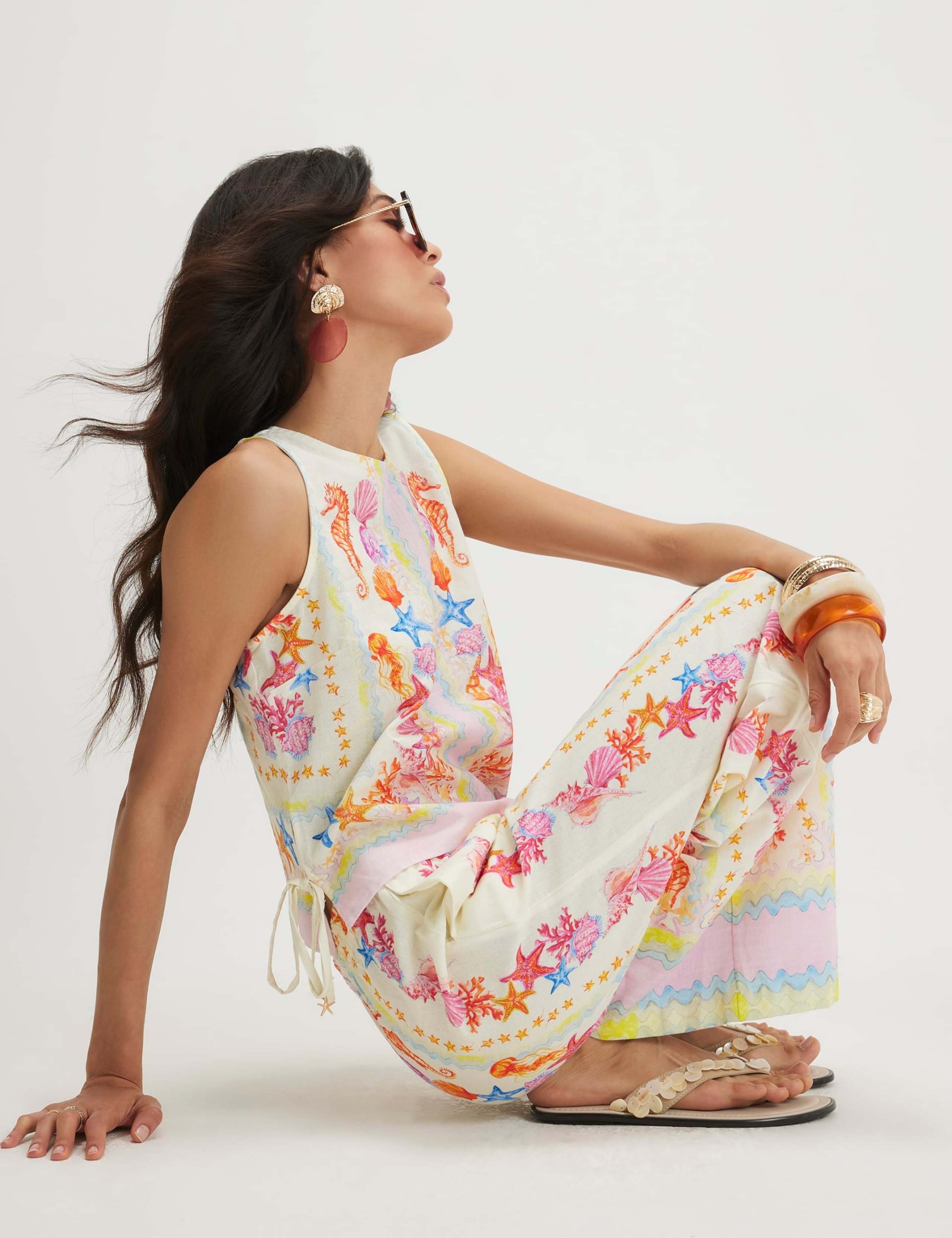 Cotton Rich Sea Print Tie Detail Top 2 of 4