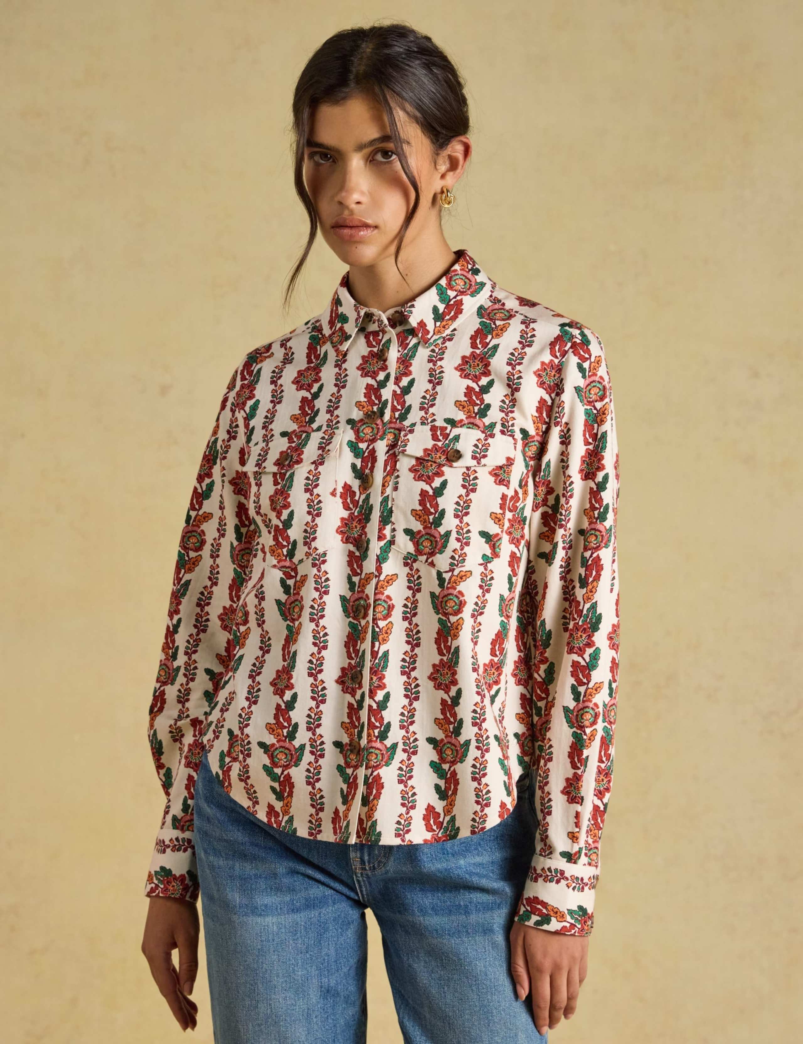 Botanical Stripe Boxy Cotton Shirt 1 of 7