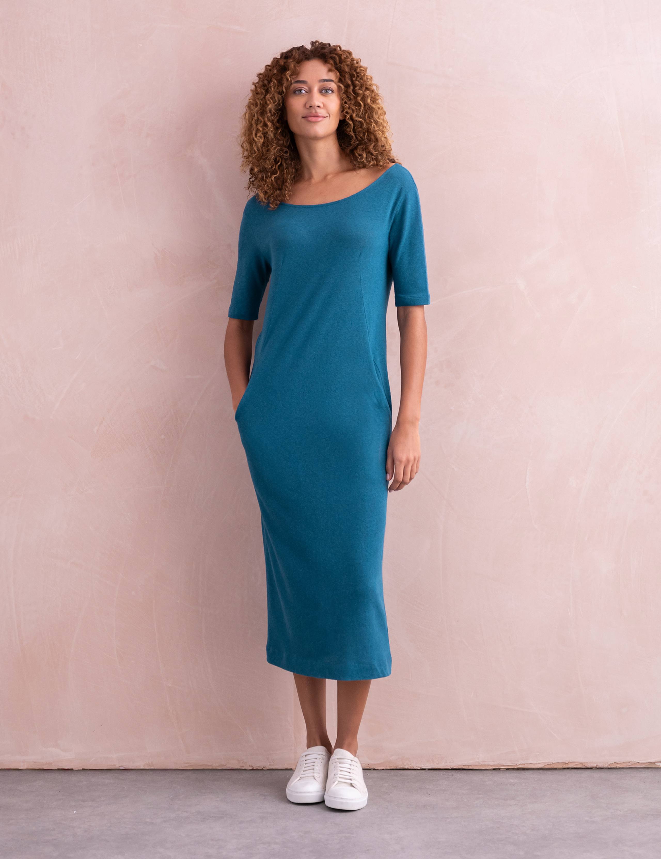 Linen Blend Midi Shift Dress 1 of 6