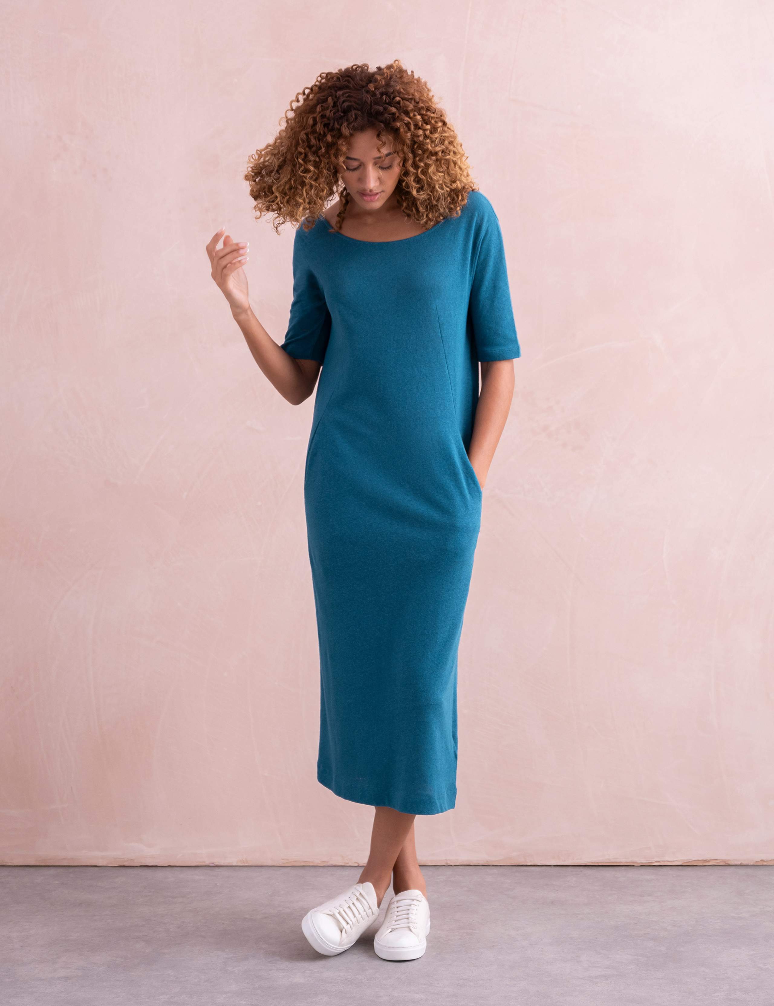Linen Blend Midi Shift Dress 3 of 6