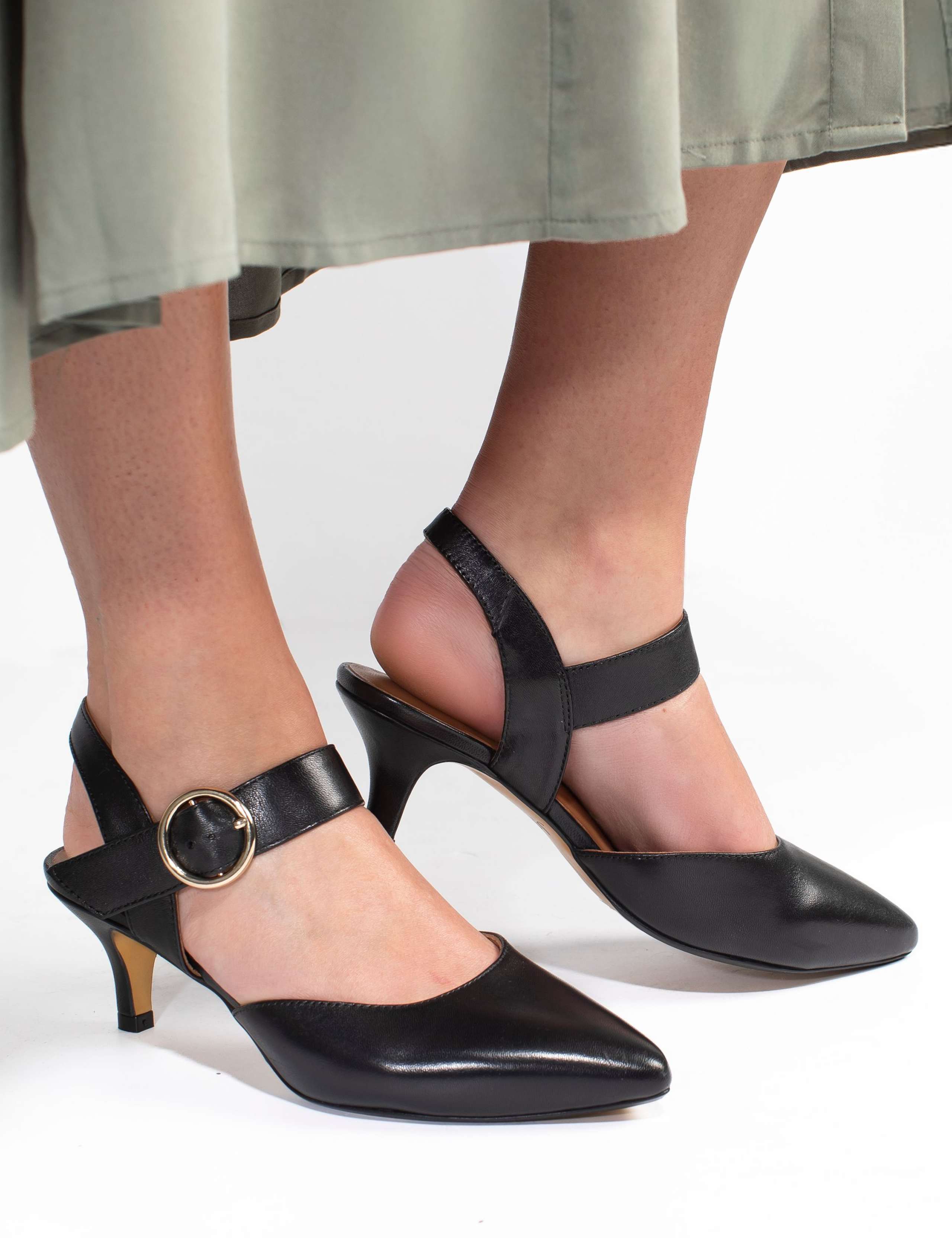 Leather Buckle Kitten Heel Court Shoes 3 of 6