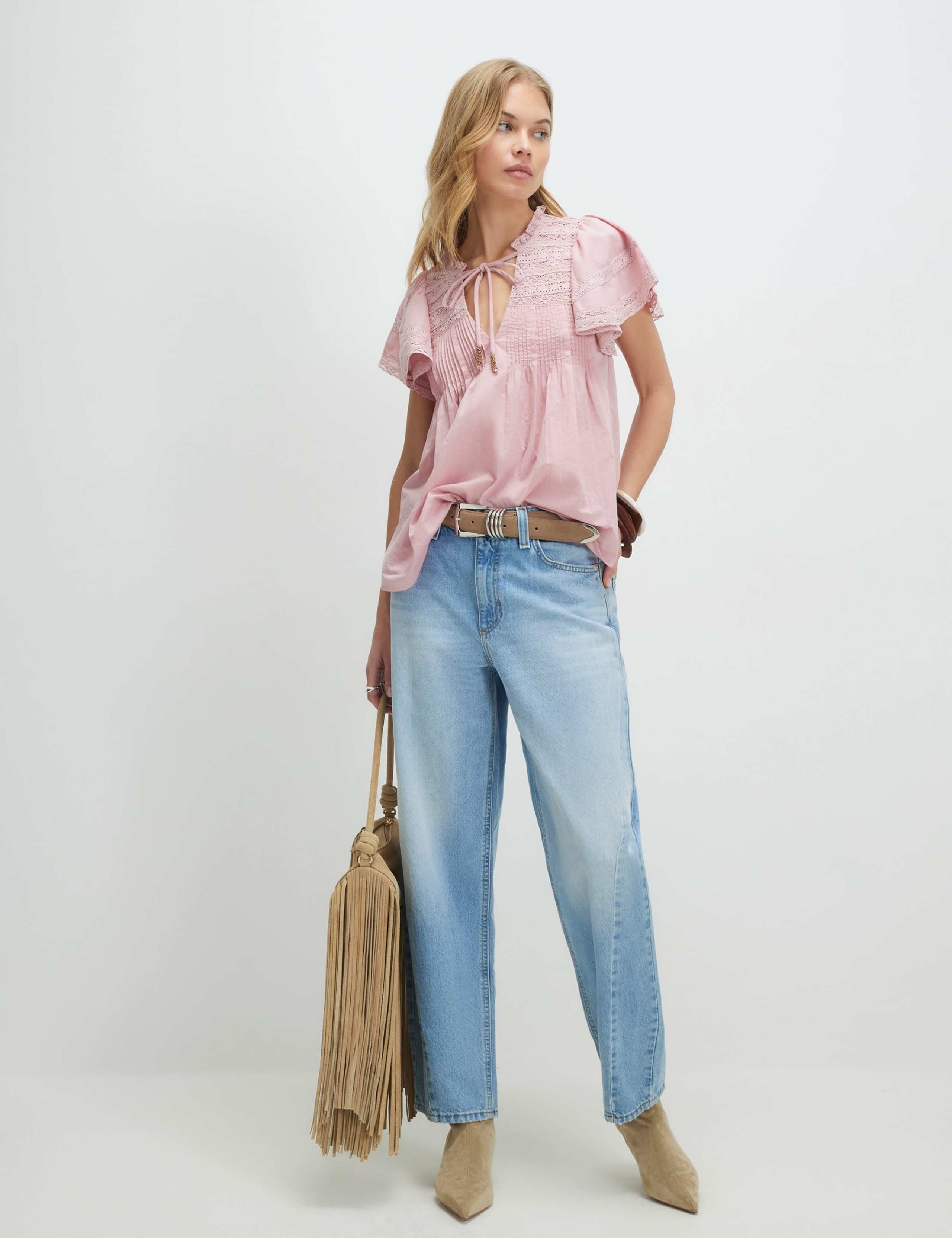 Pure Cotton Lace Trim Relaxed Blouse 2 of 4