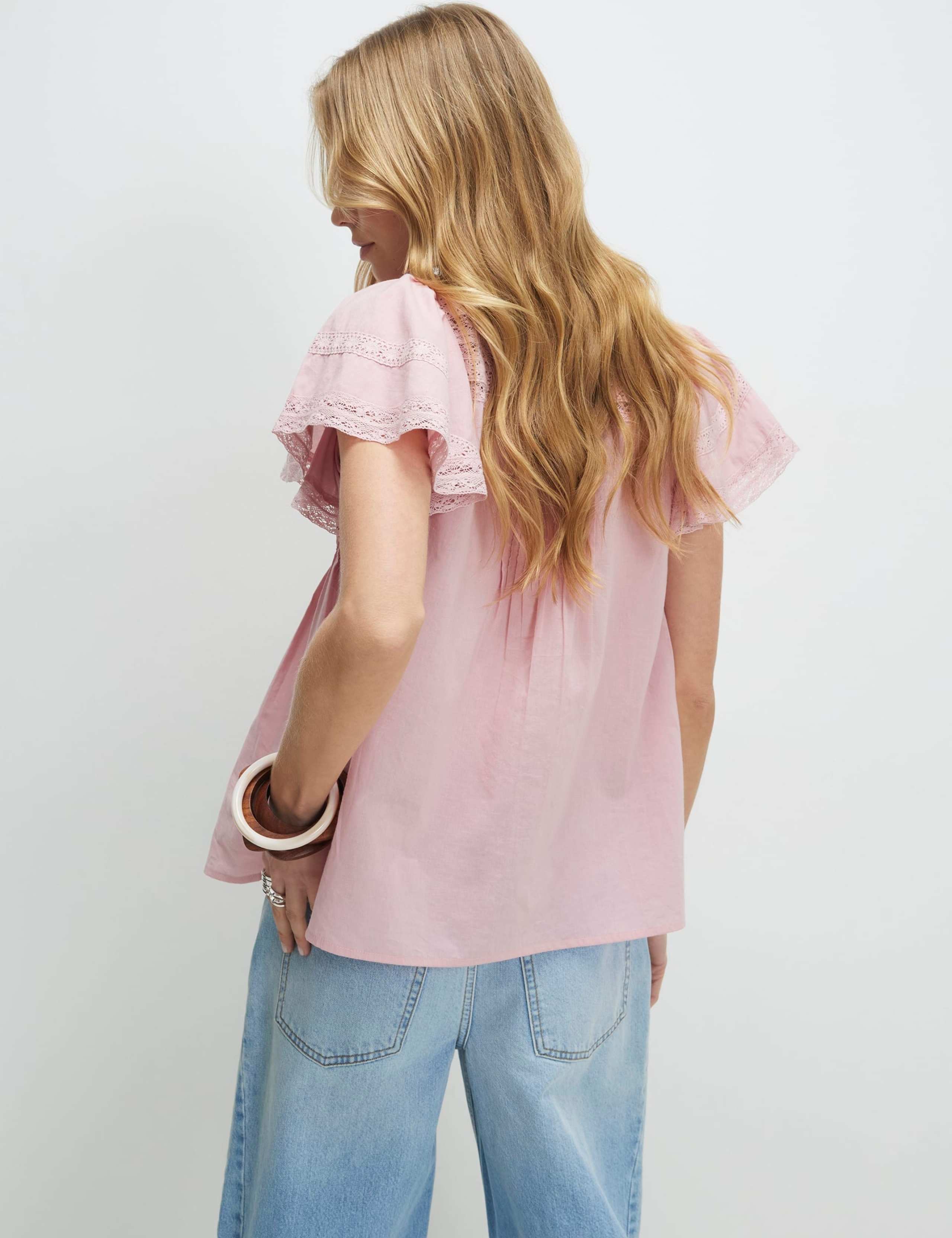 Pure Cotton Lace Trim Relaxed Blouse 3 of 4