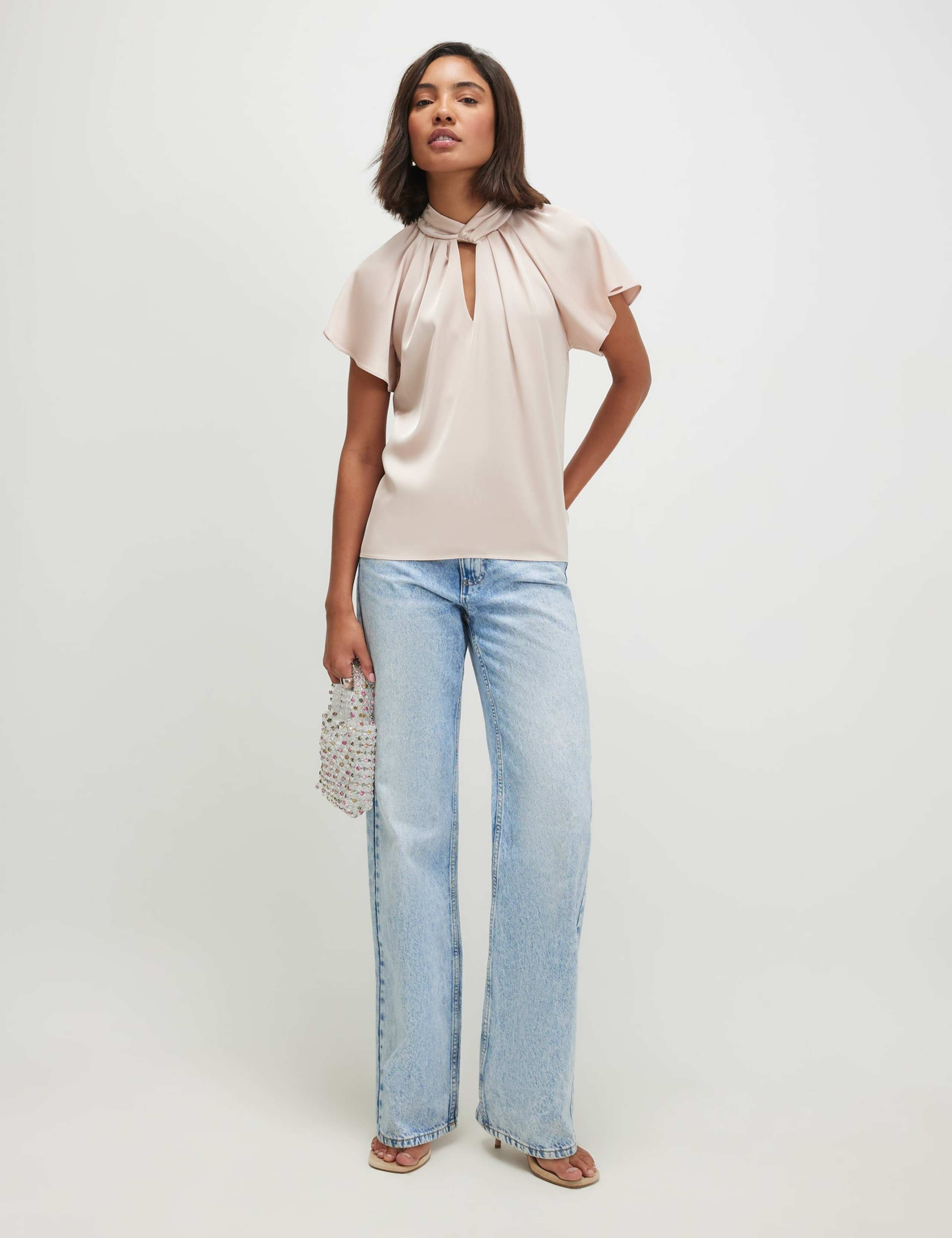 Satin Angel Sleeve Twist Front Top 3 of 4