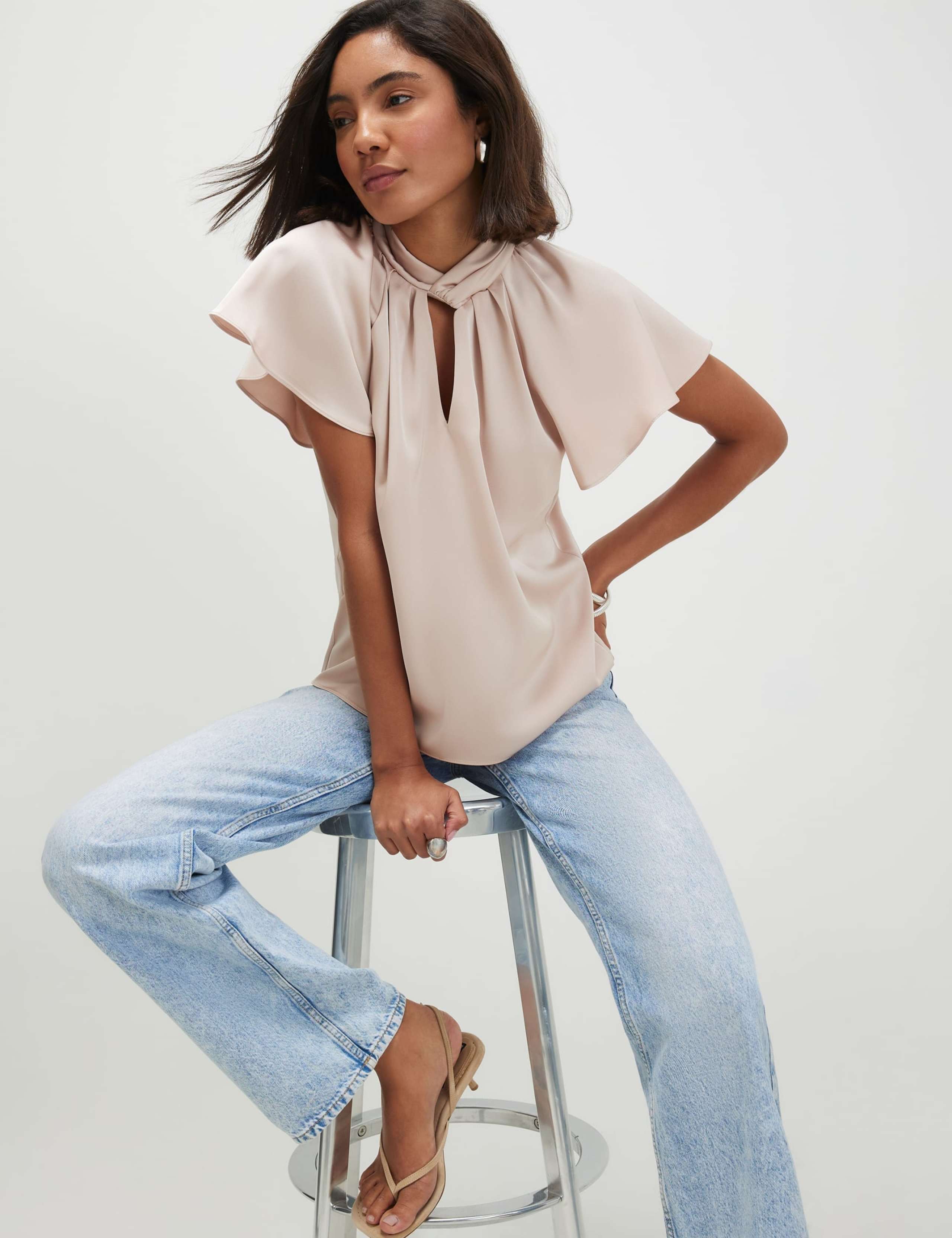 Satin Angel Sleeve Twist Front Top 4 of 4