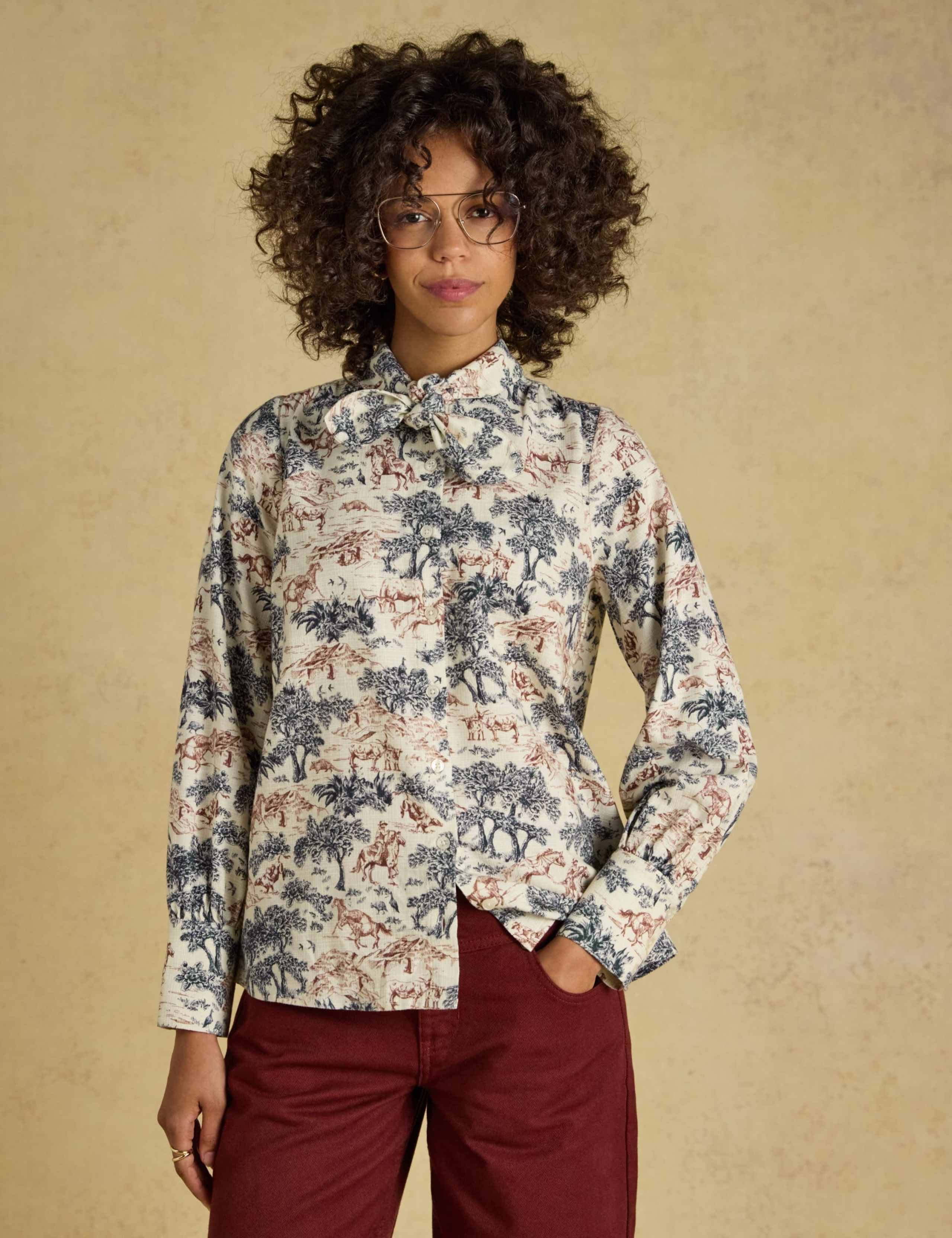 Cotton Tie Neck Printed Blouse 1 of 7