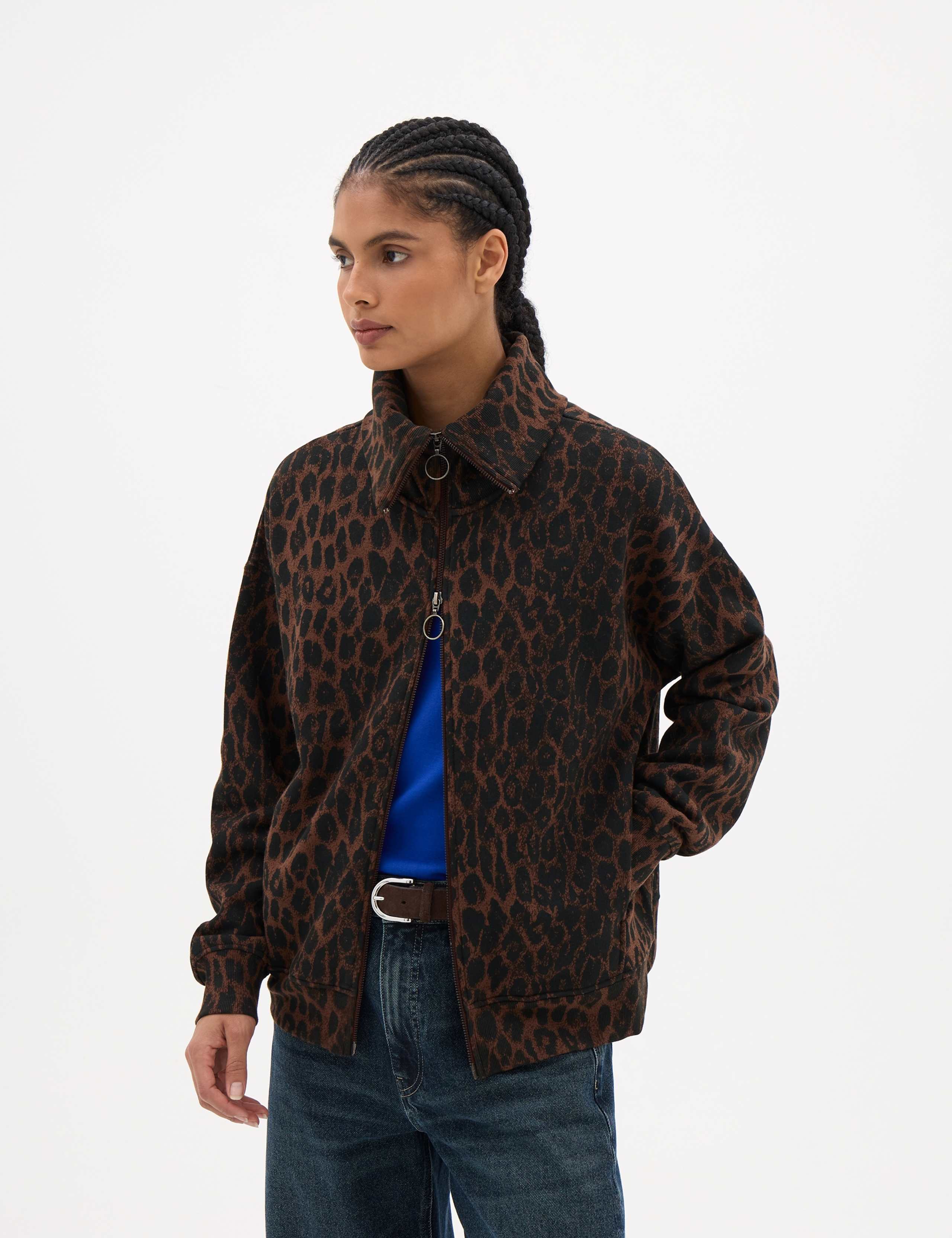 Pure Cotton Animal Print Zip Up Sweatshirt 1 of 6