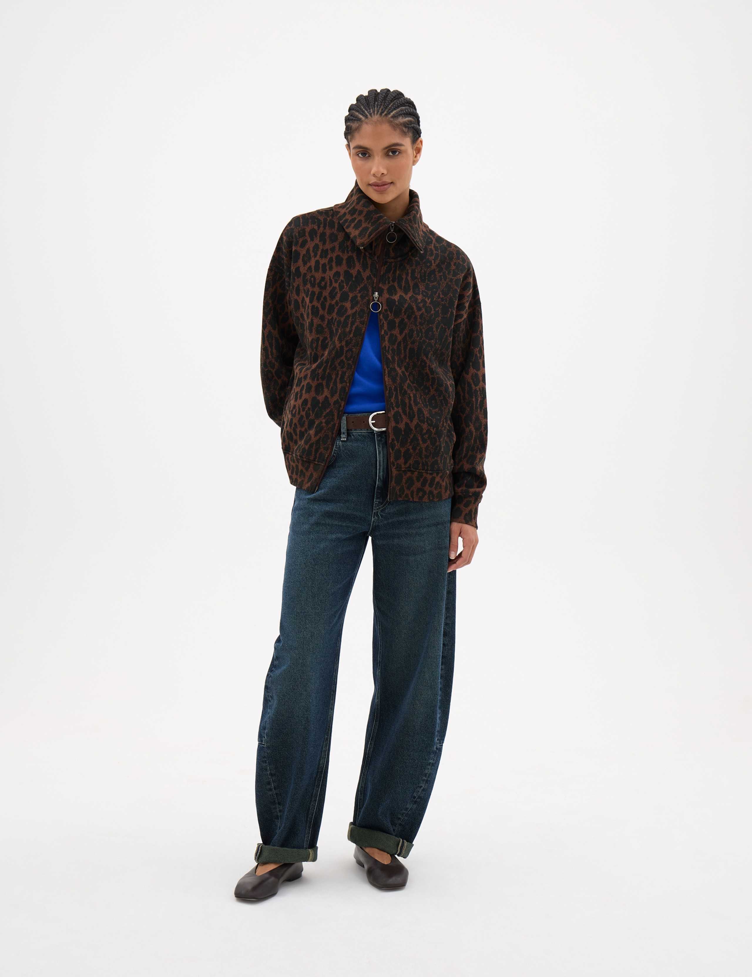 Pure Cotton Animal Print Zip Up Sweatshirt 3 of 6