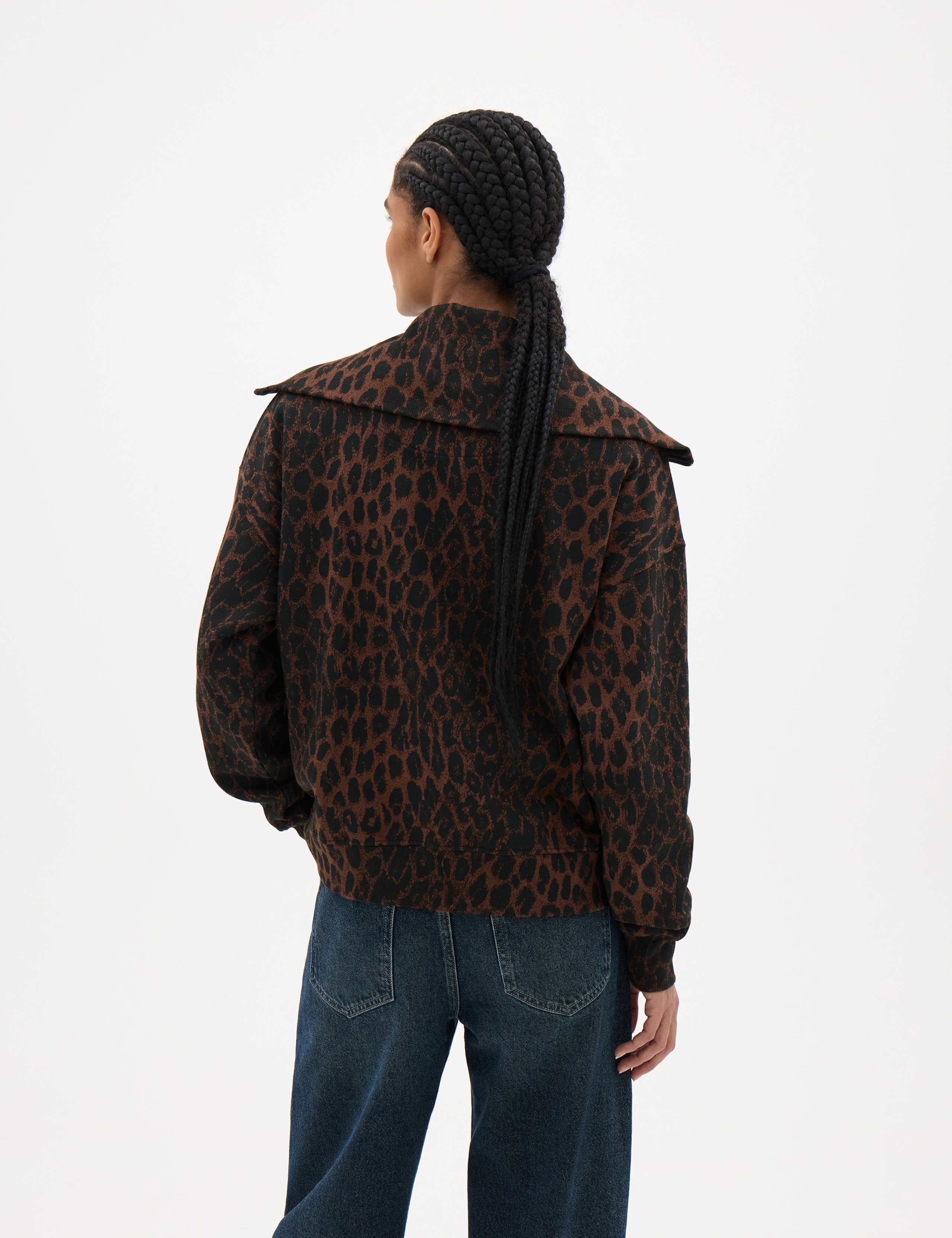 Pure Cotton Animal Print Zip Up Sweatshirt 4 of 6