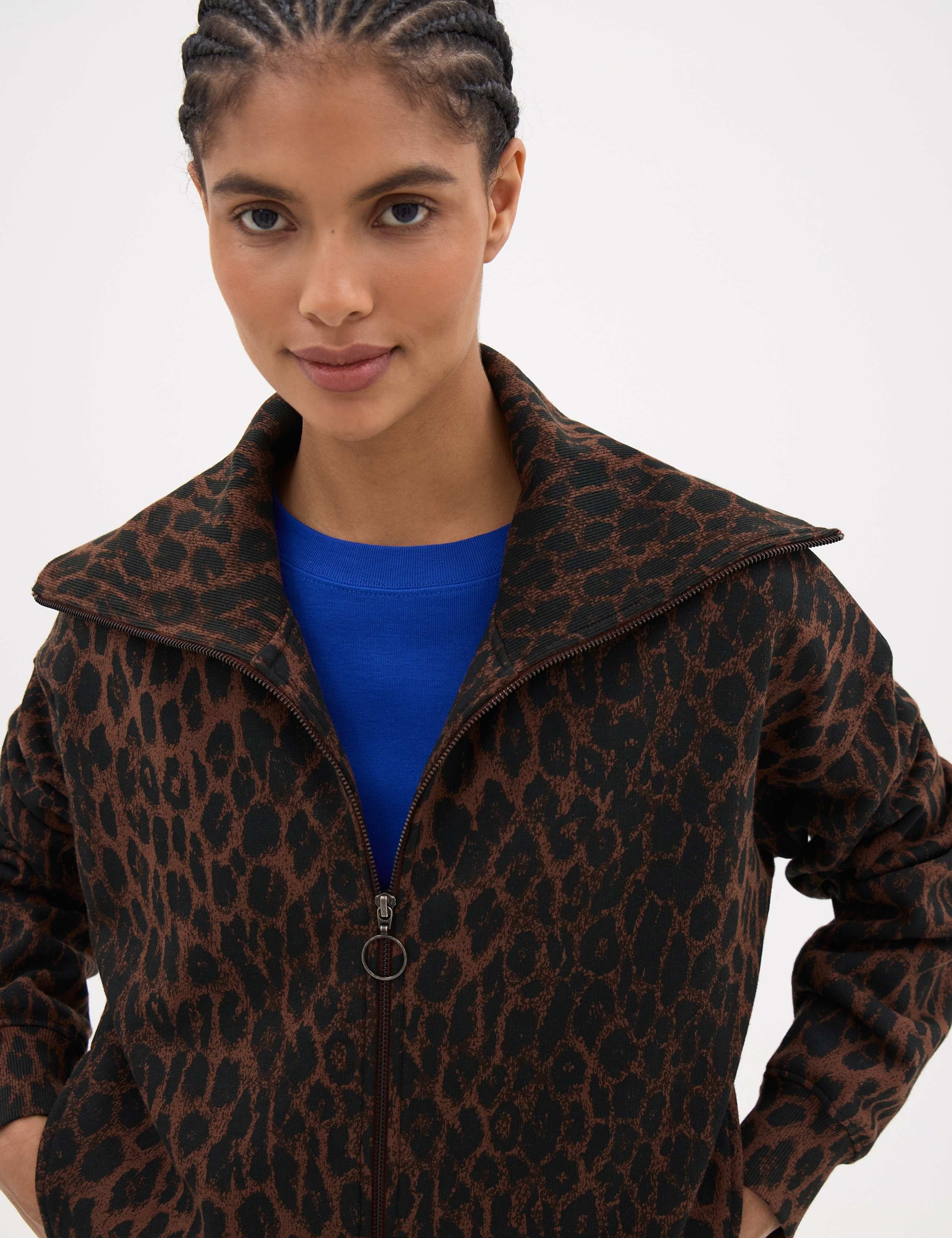Pure Cotton Animal Print Zip Up Sweatshirt 5 of 6