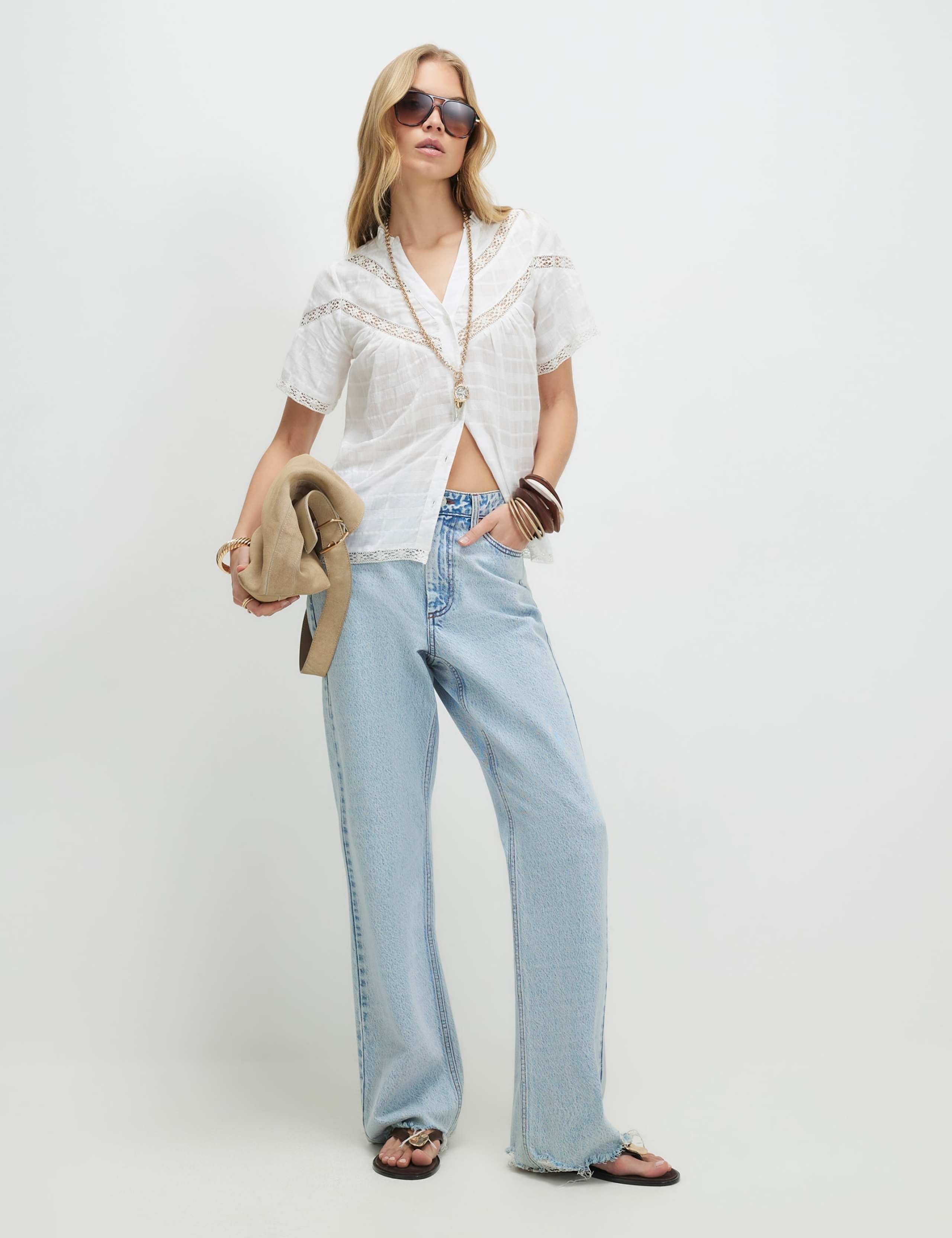 Pure Cotton Lace Insert Relaxed Blouse 3 of 4