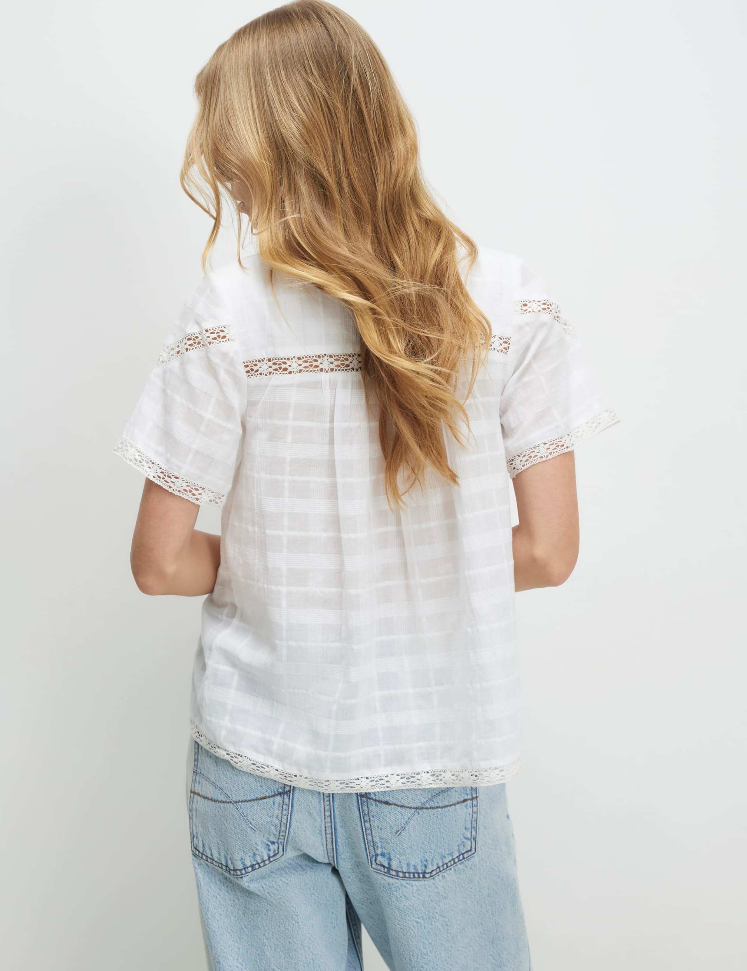 Pure Cotton Lace Insert Relaxed Blouse 4 of 4