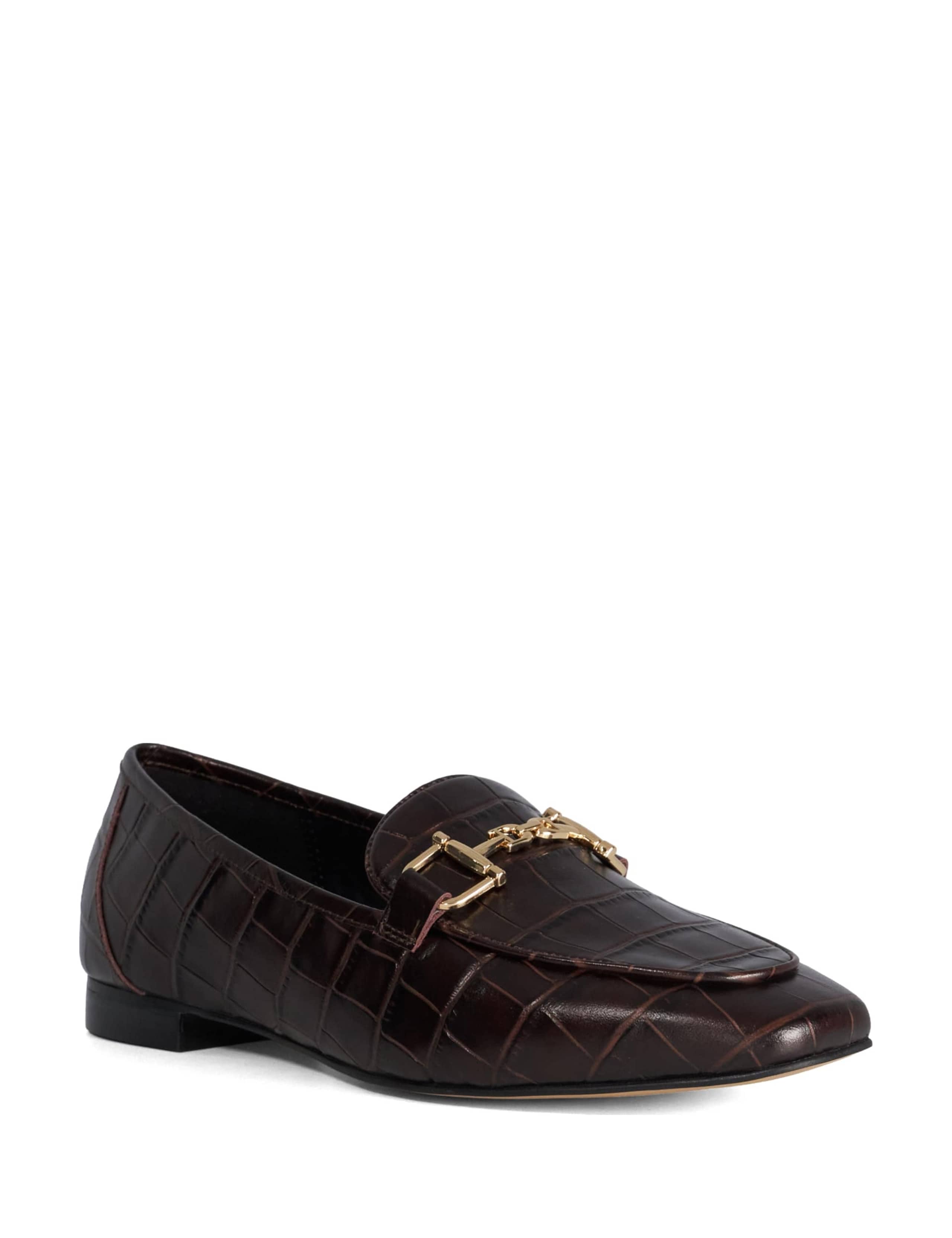 Leather Croc Snaffle Trim Flat Loafers 4 of 5