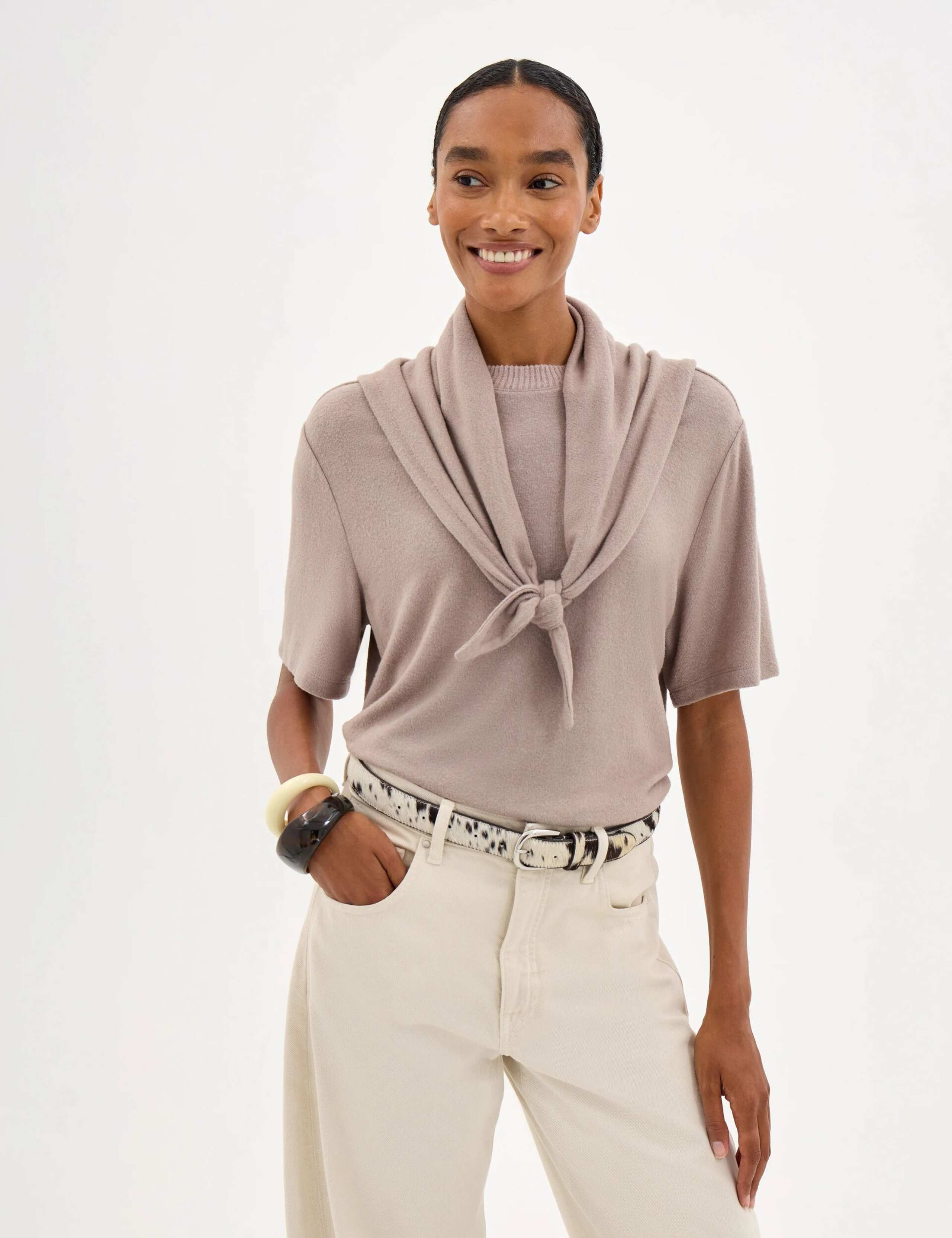 Soft Touch Crew Neck T-Shirt and Scarf 1 of 5