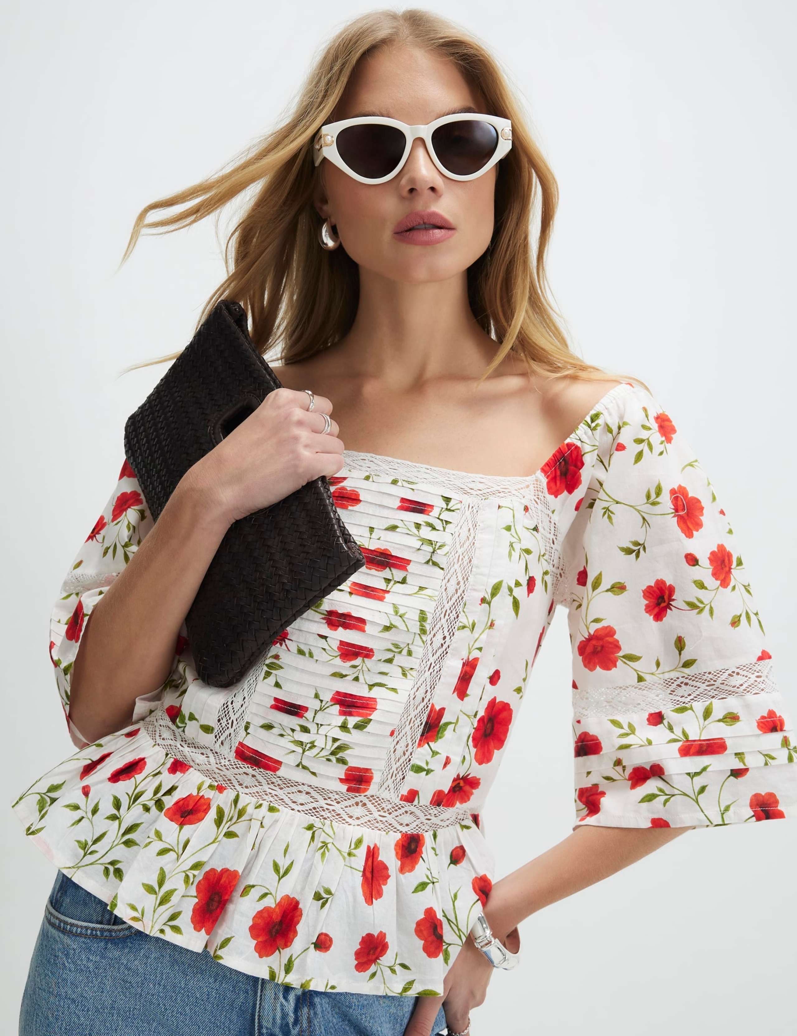 Pure Cotton Floral Relaxed Peplum Blouse 1 of 4