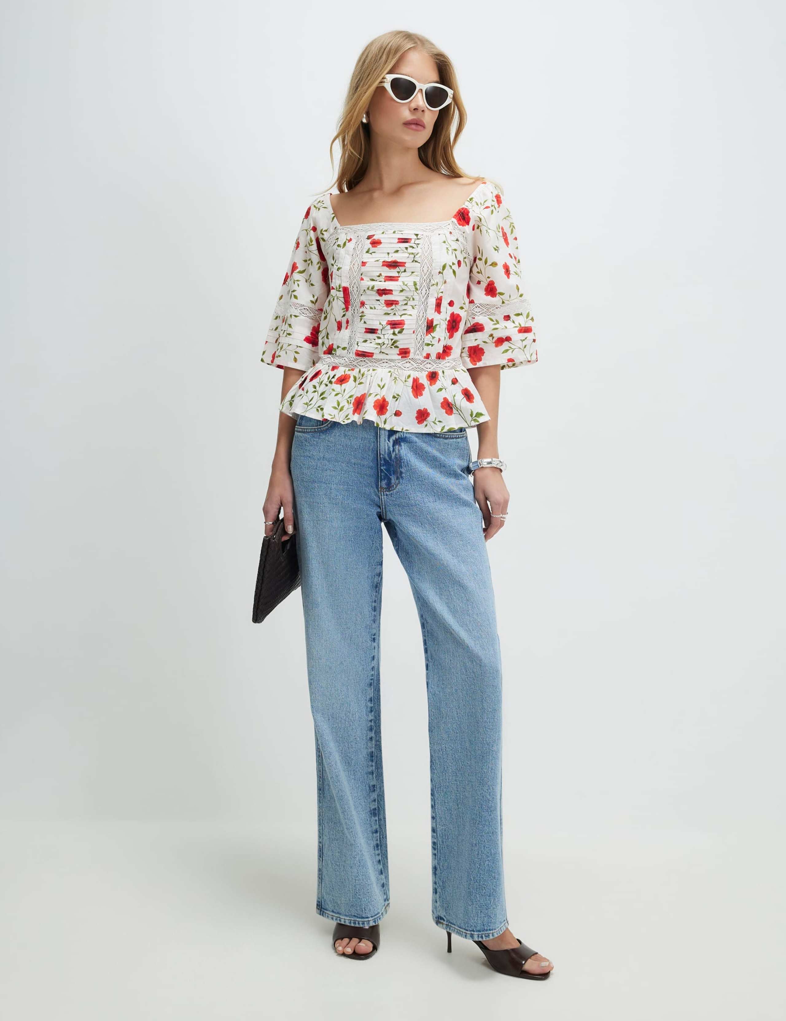 Pure Cotton Floral Relaxed Peplum Blouse 2 of 4