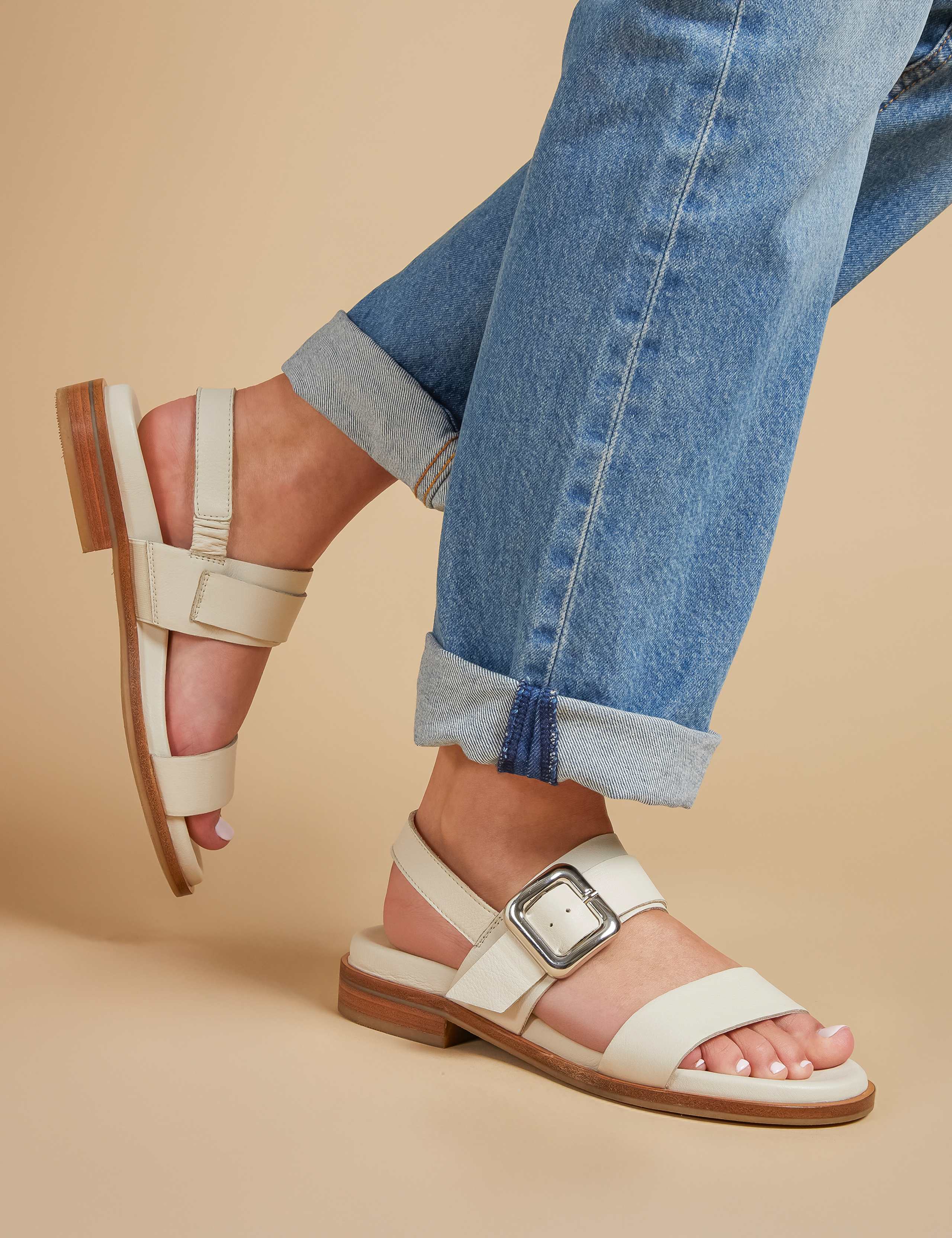 Leather Buckle Ankle Strap Sandals 1 of 6