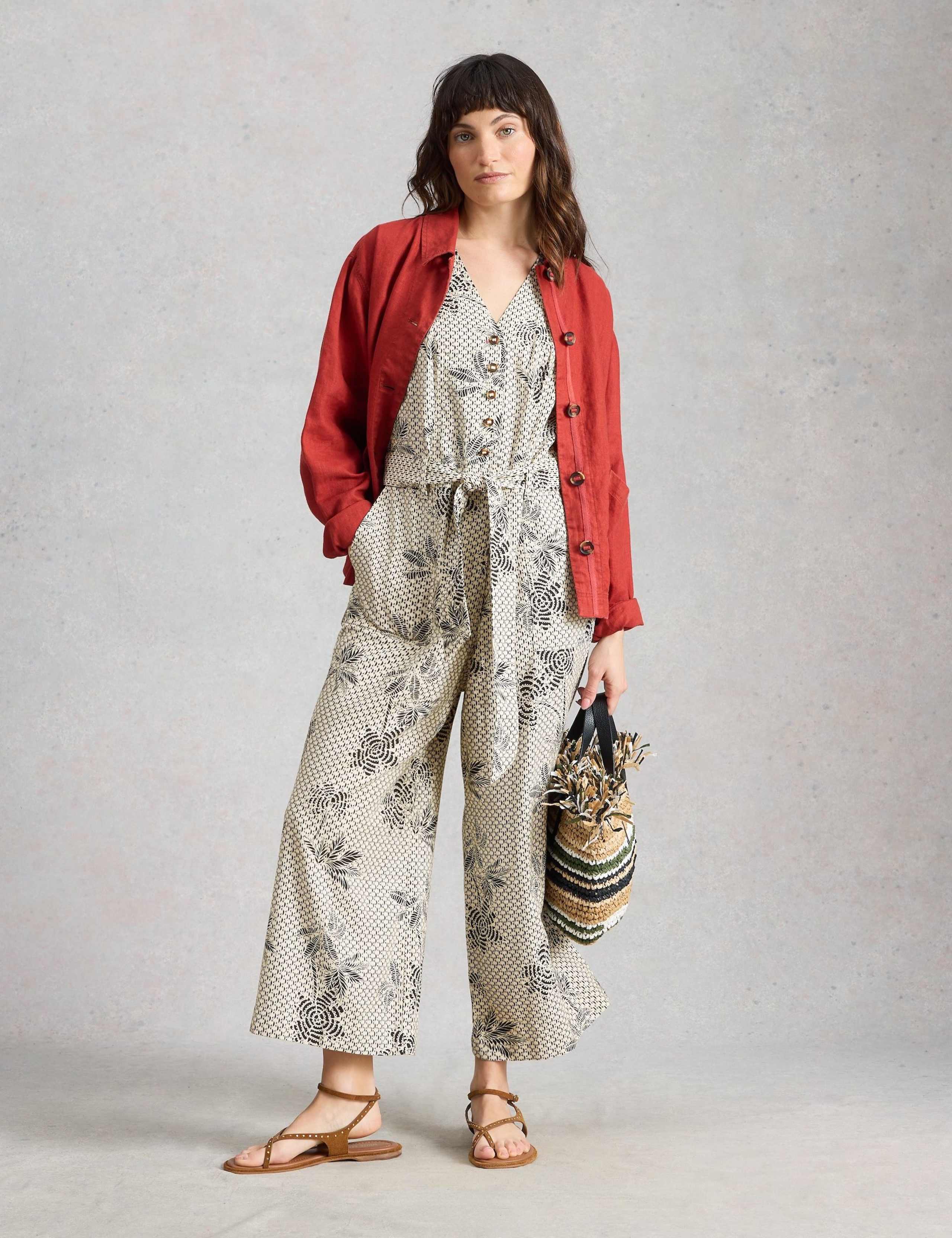 Linen Rich Floral Belted Sleeveless Jumpsuit 1 of 6