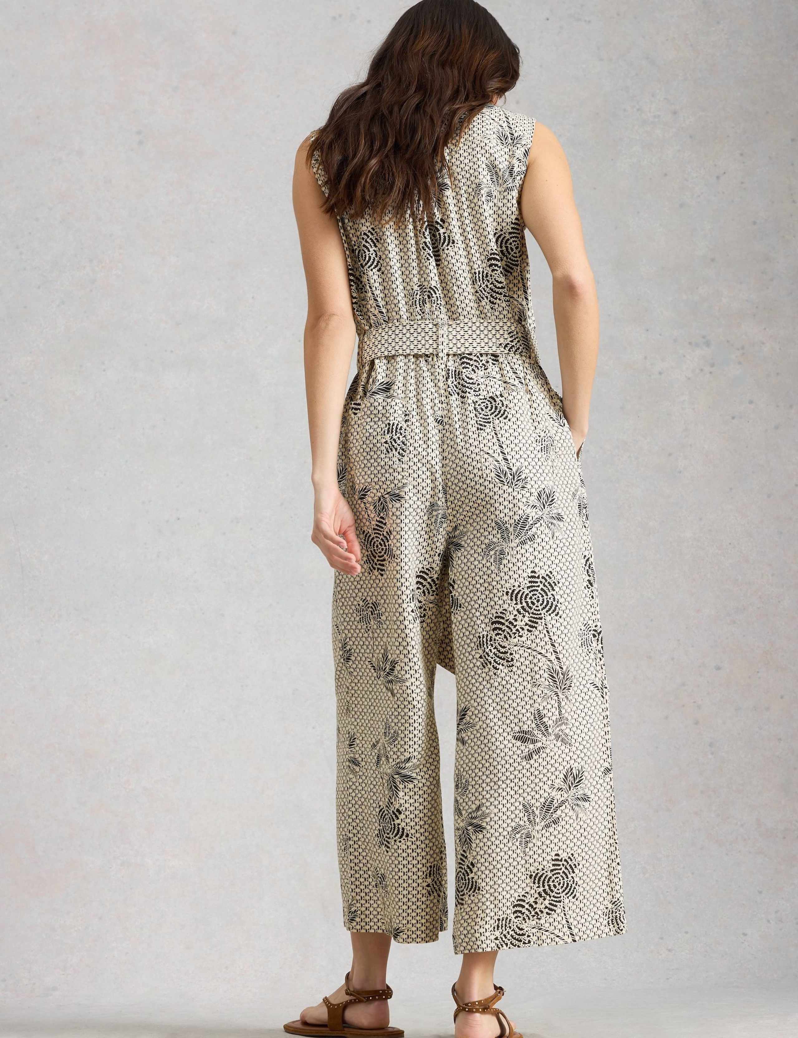 Linen Rich Floral Belted Sleeveless Jumpsuit 4 of 6