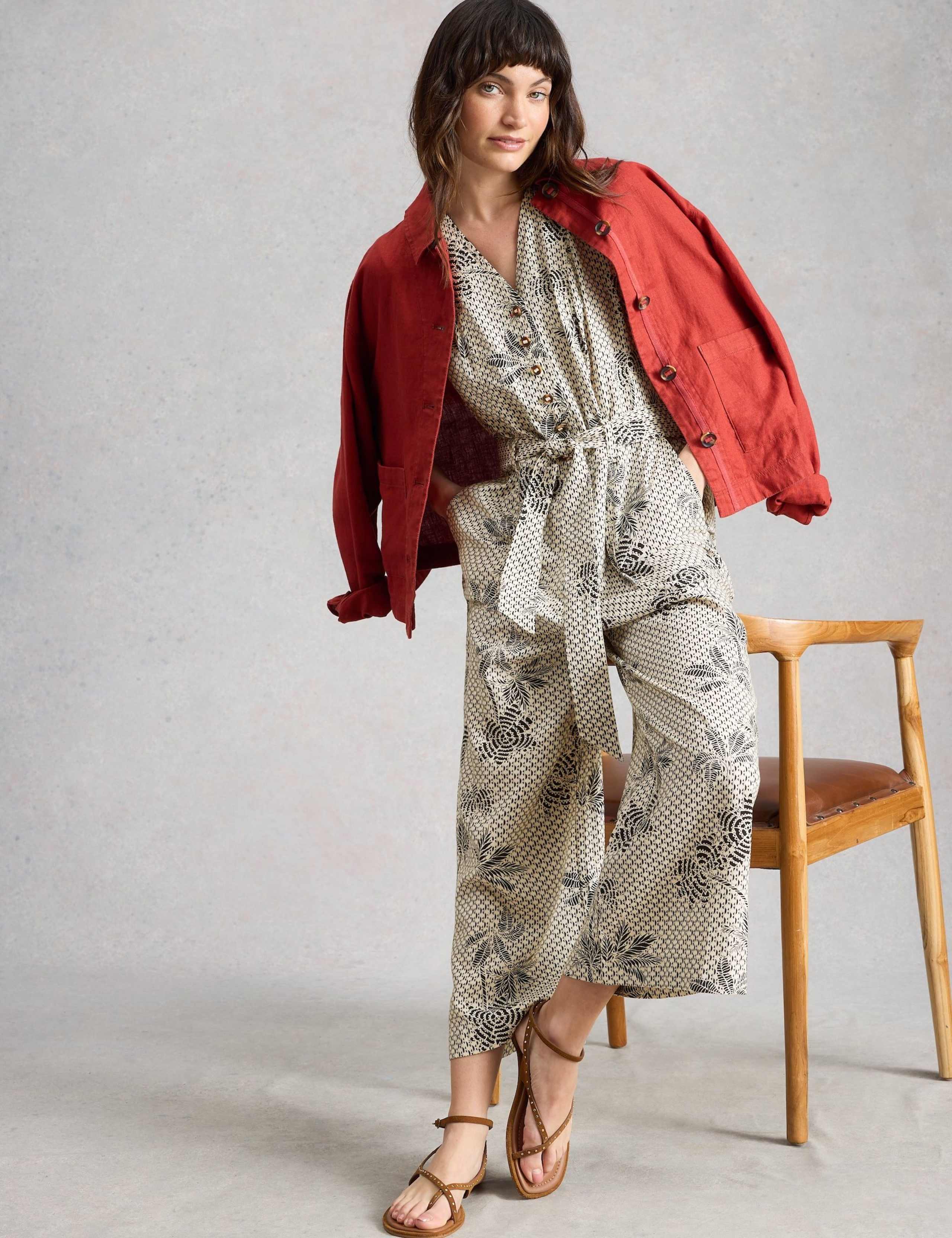 Linen Rich Floral Belted Sleeveless Jumpsuit 5 of 6