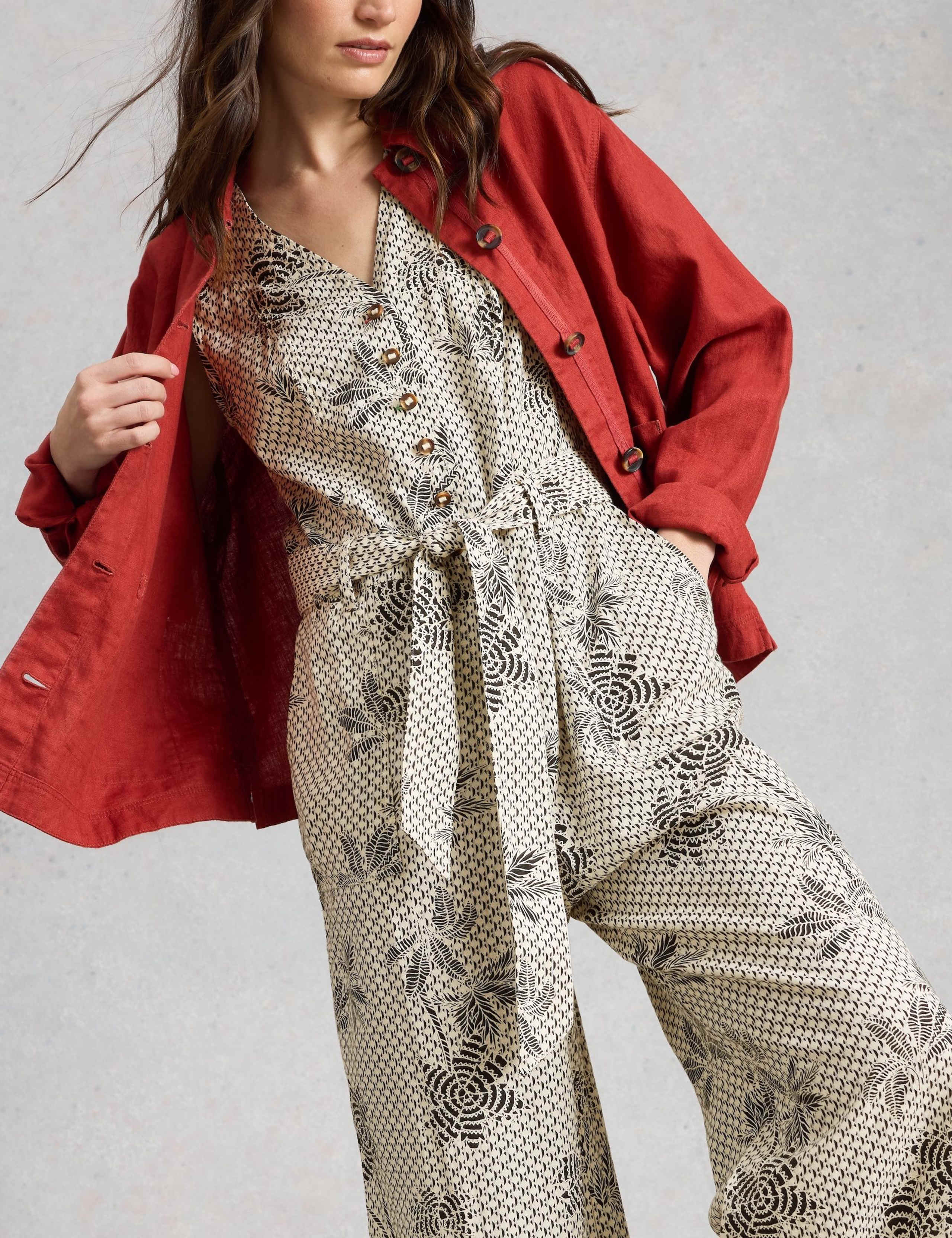 Linen Rich Floral Belted Sleeveless Jumpsuit 6 of 6