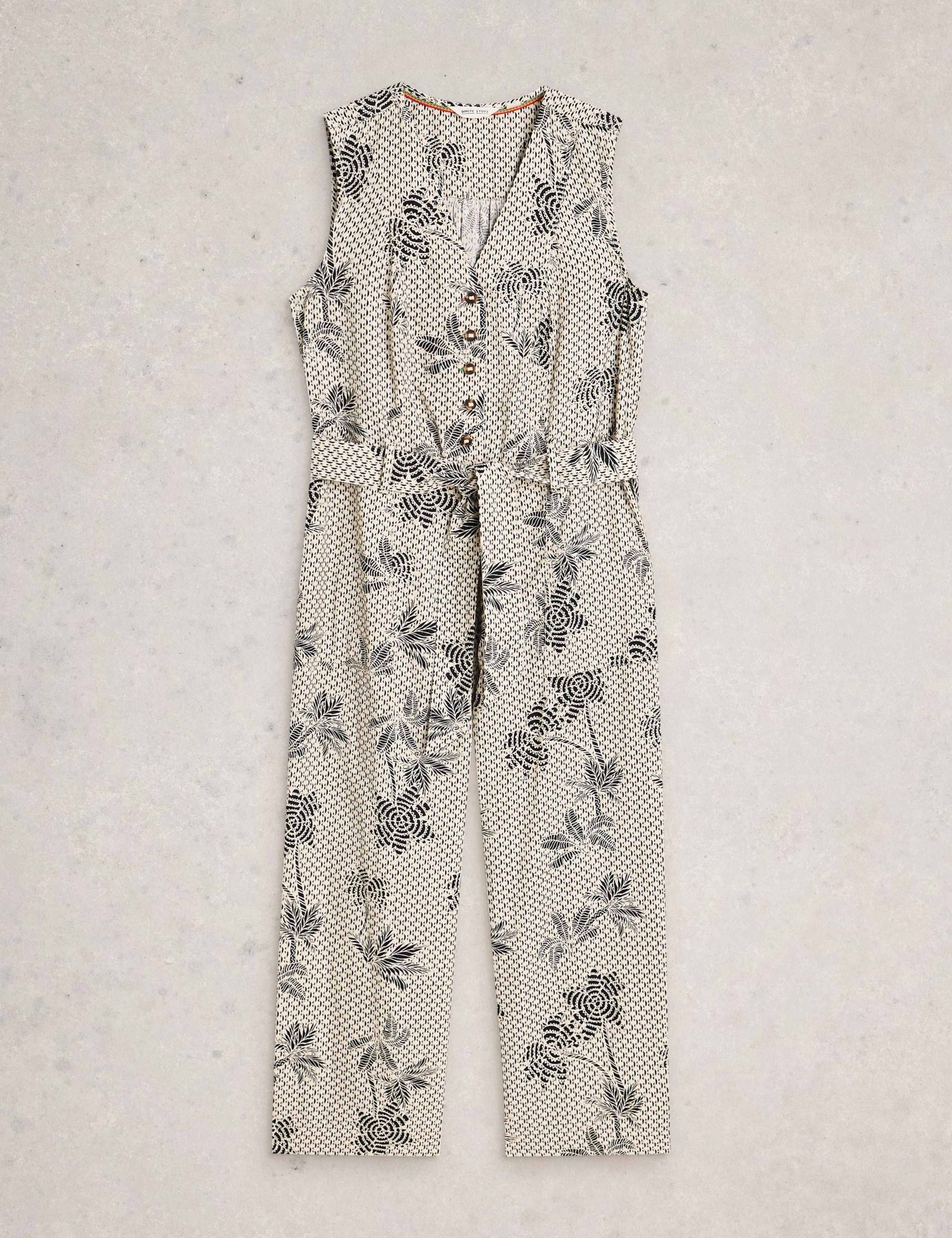 Linen Rich Floral Belted Sleeveless Jumpsuit 2 of 6