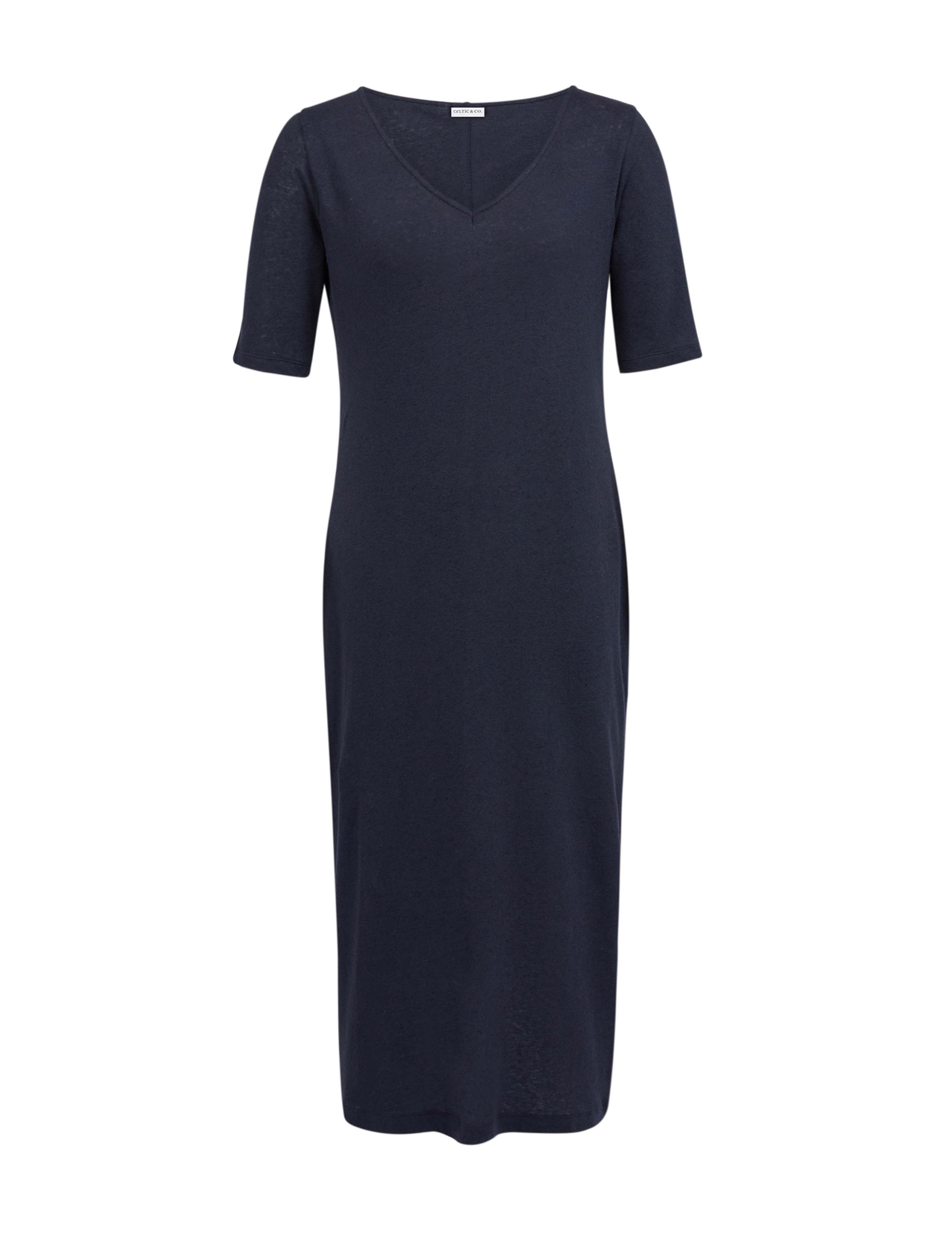 Linen Blend V-Neck Midi Shift Dress 3 of 8