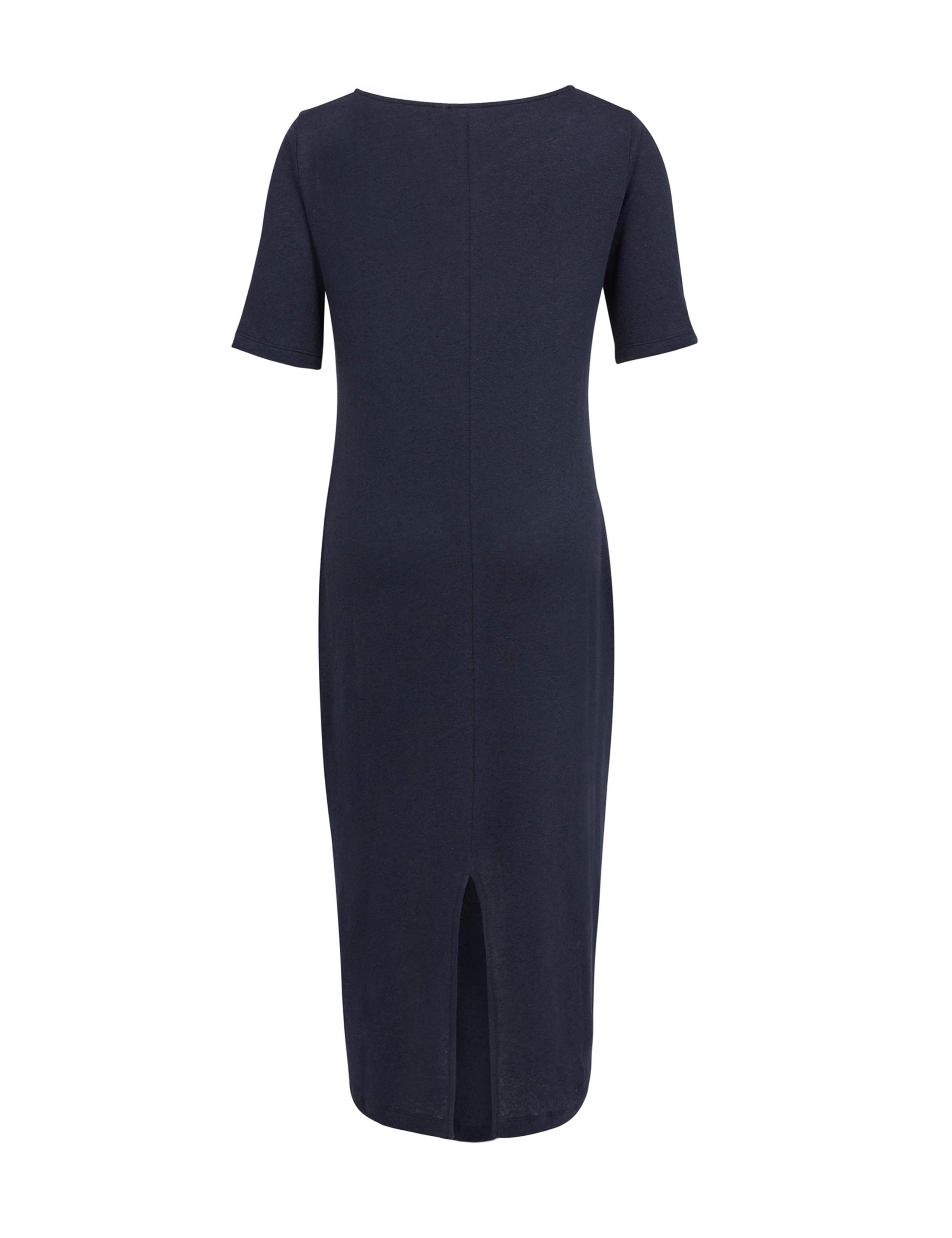 Linen Blend V-Neck Midi Shift Dress 4 of 8