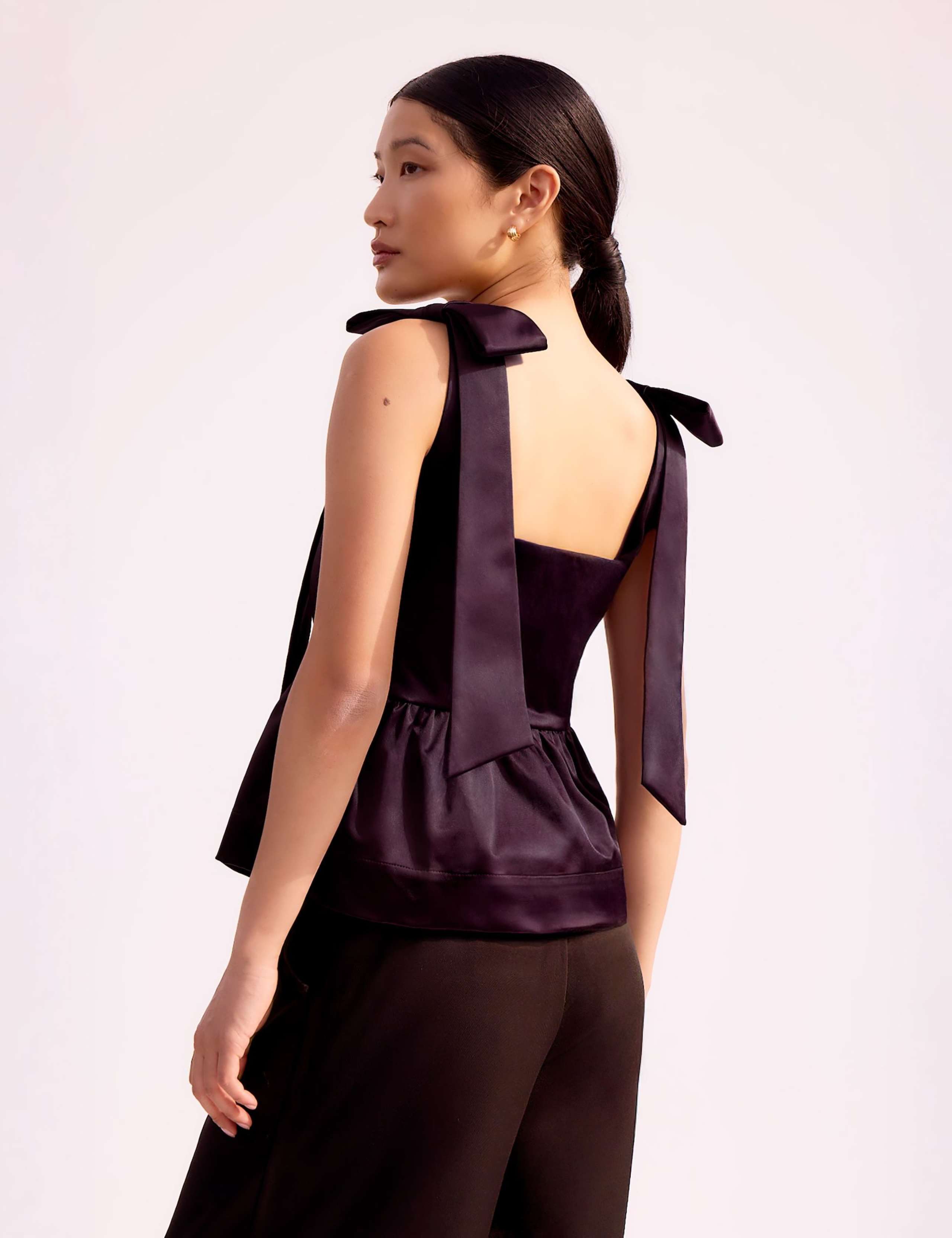 Satin Square Neck Bow Detail Peplum Top 3 of 3