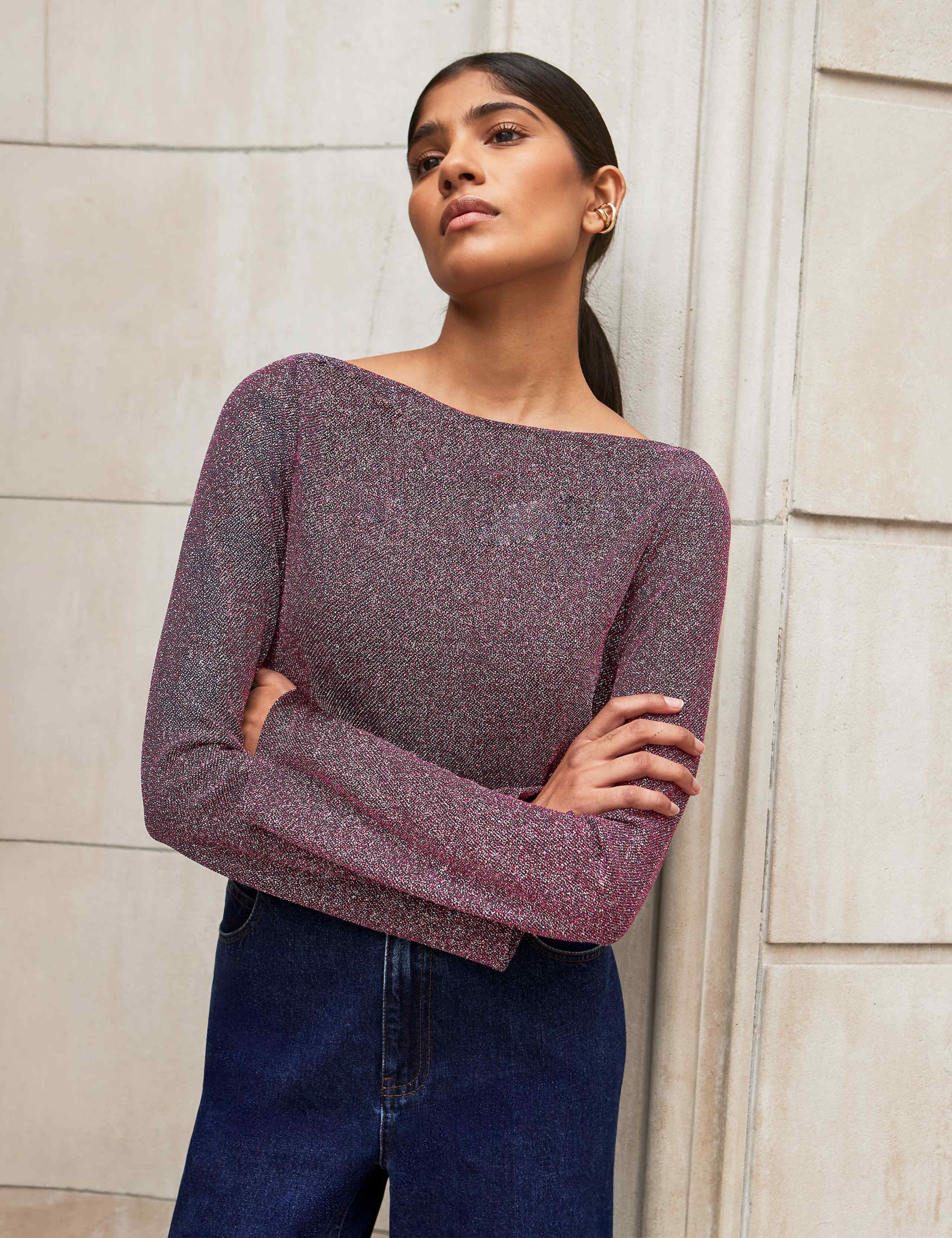 Jersey Sparkly Cowl Back Top 2 of 3