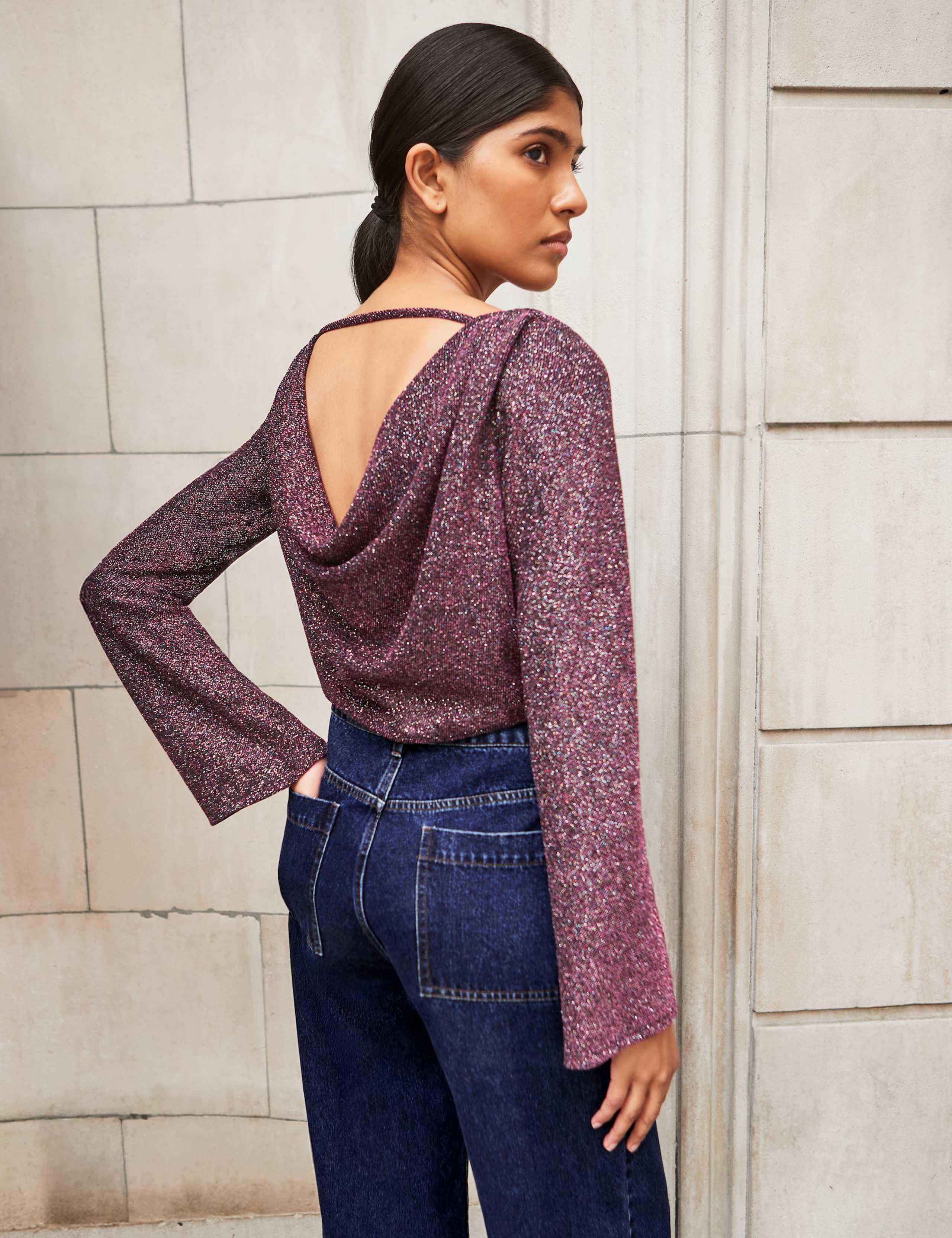 Jersey Sparkly Cowl Back Top 3 of 3