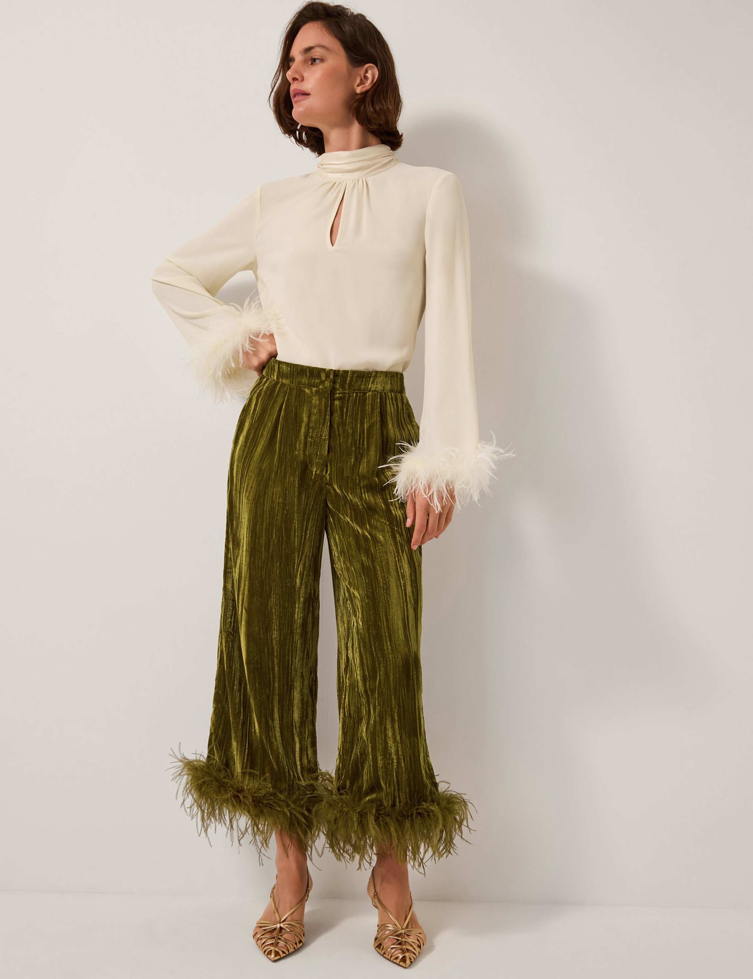 Velvet Textured Wide Leg Cropped Trousers 2 of 5