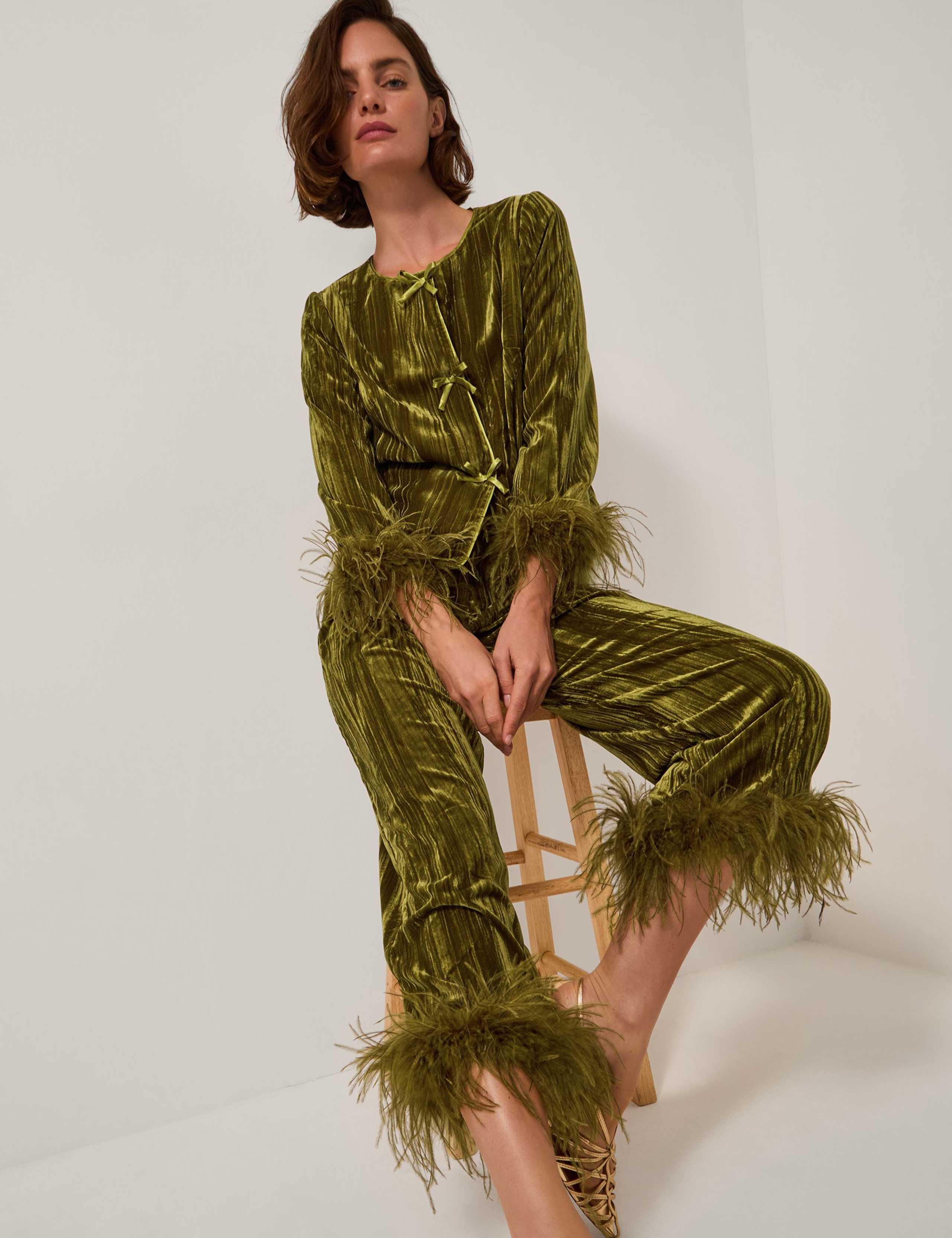 Velvet Textured Wide Leg Cropped Trousers 3 of 5