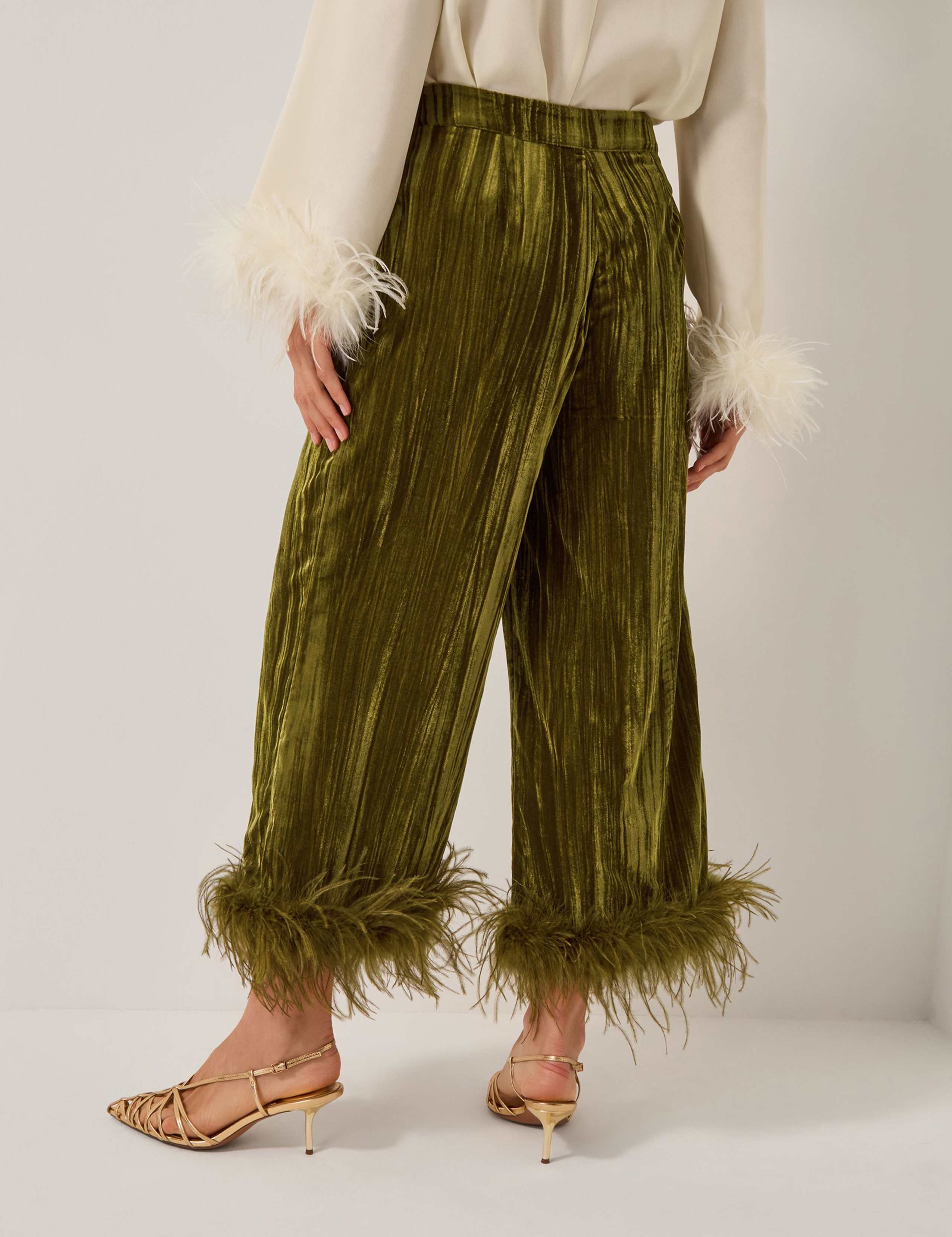 Velvet Textured Wide Leg Cropped Trousers 5 of 5