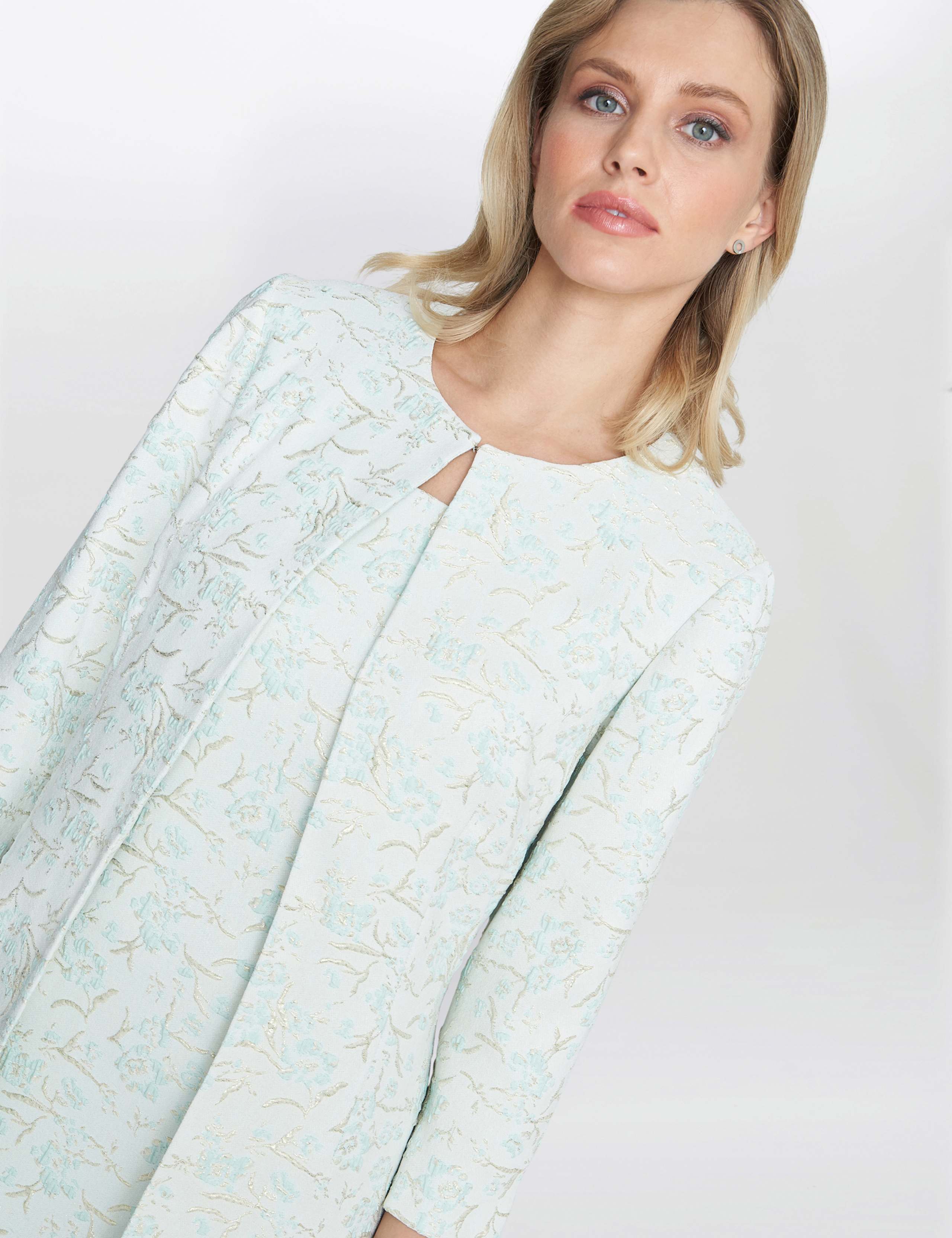 Jacquard Round Neck Shift Dress with Coat 5 of 6
