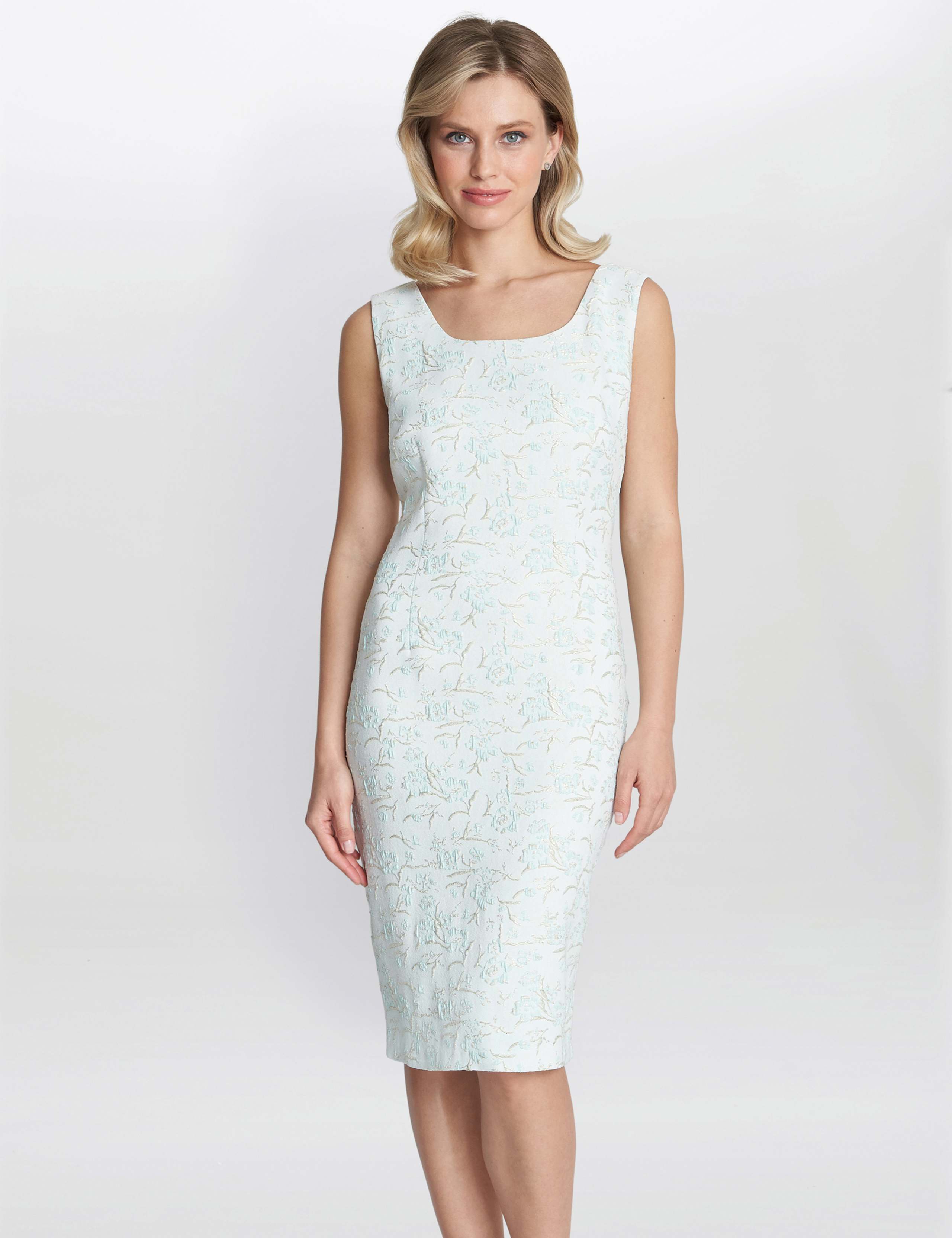Jacquard Round Neck Shift Dress with Coat 6 of 6
