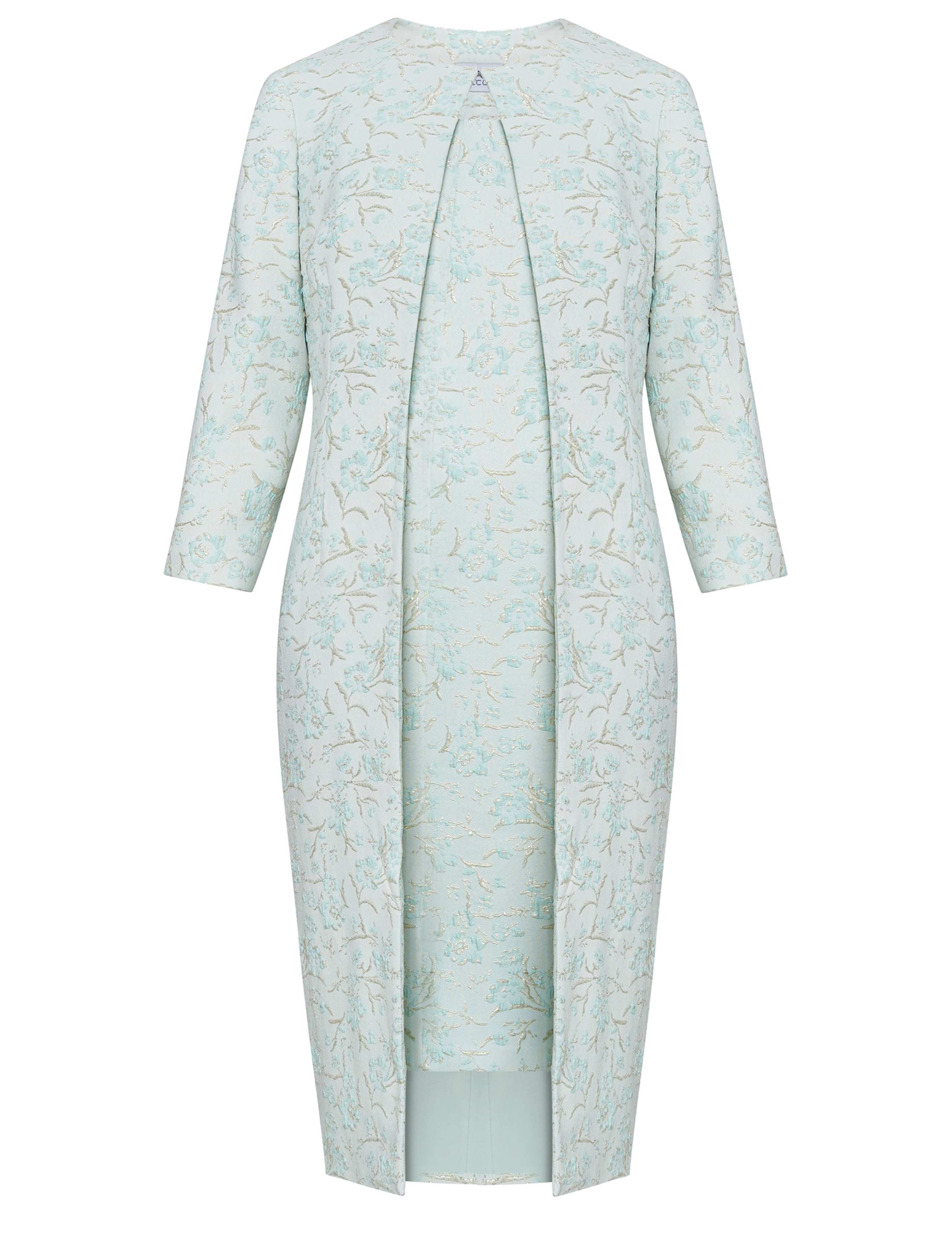 Jacquard Round Neck Shift Dress with Coat 2 of 6