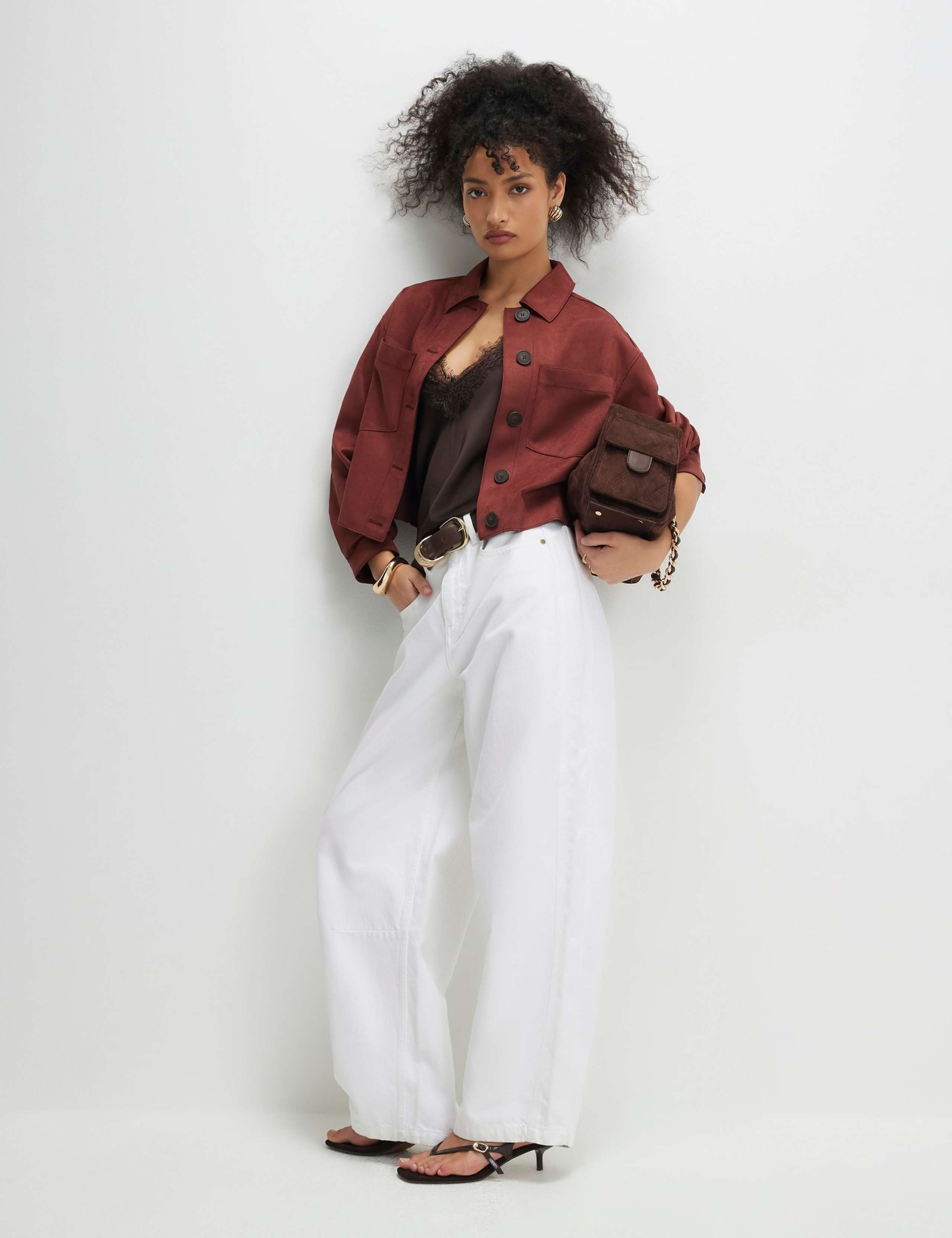 Faux Suede Collared Cropped Overshirt 2 of 4