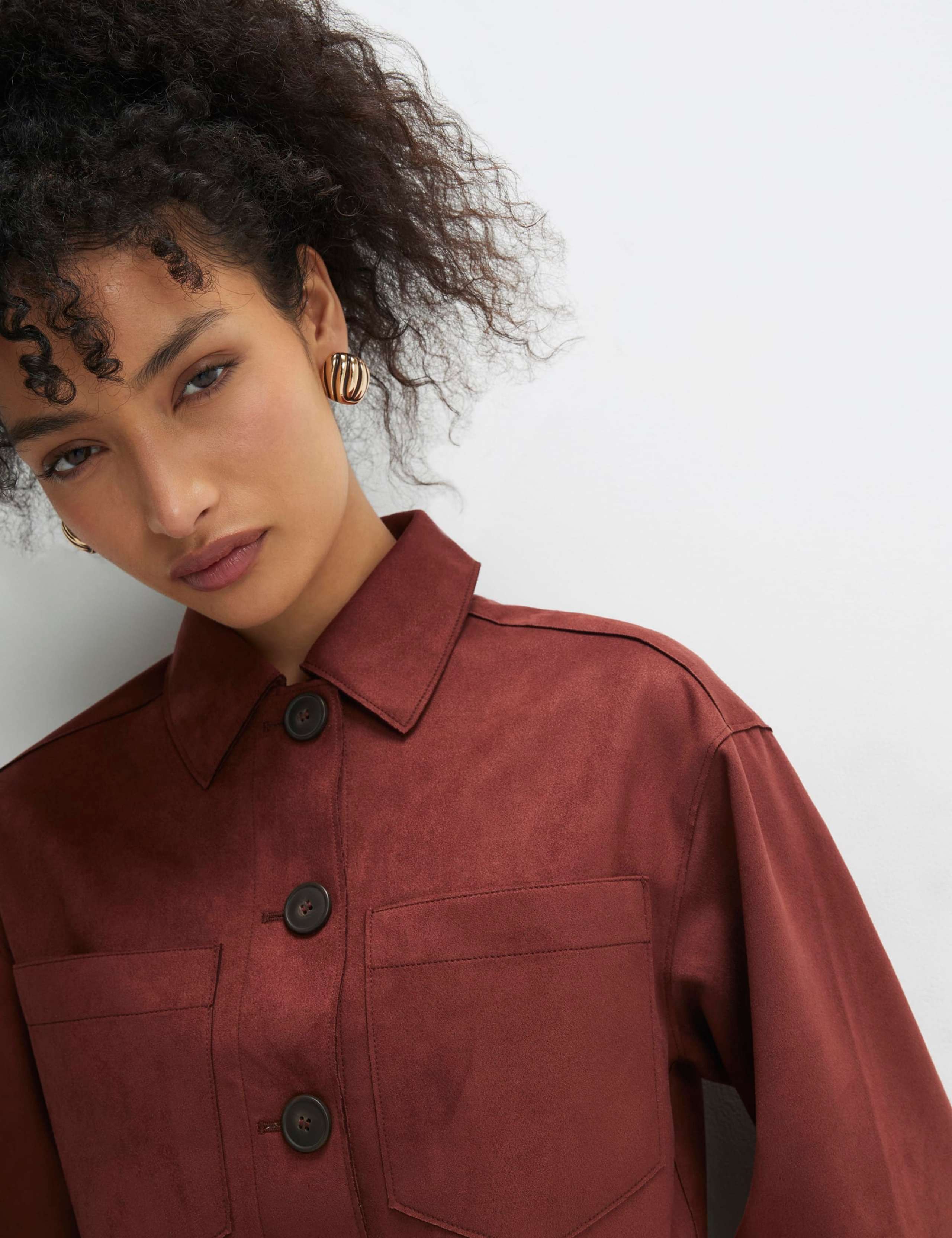 Faux Suede Collared Cropped Overshirt 4 of 4
