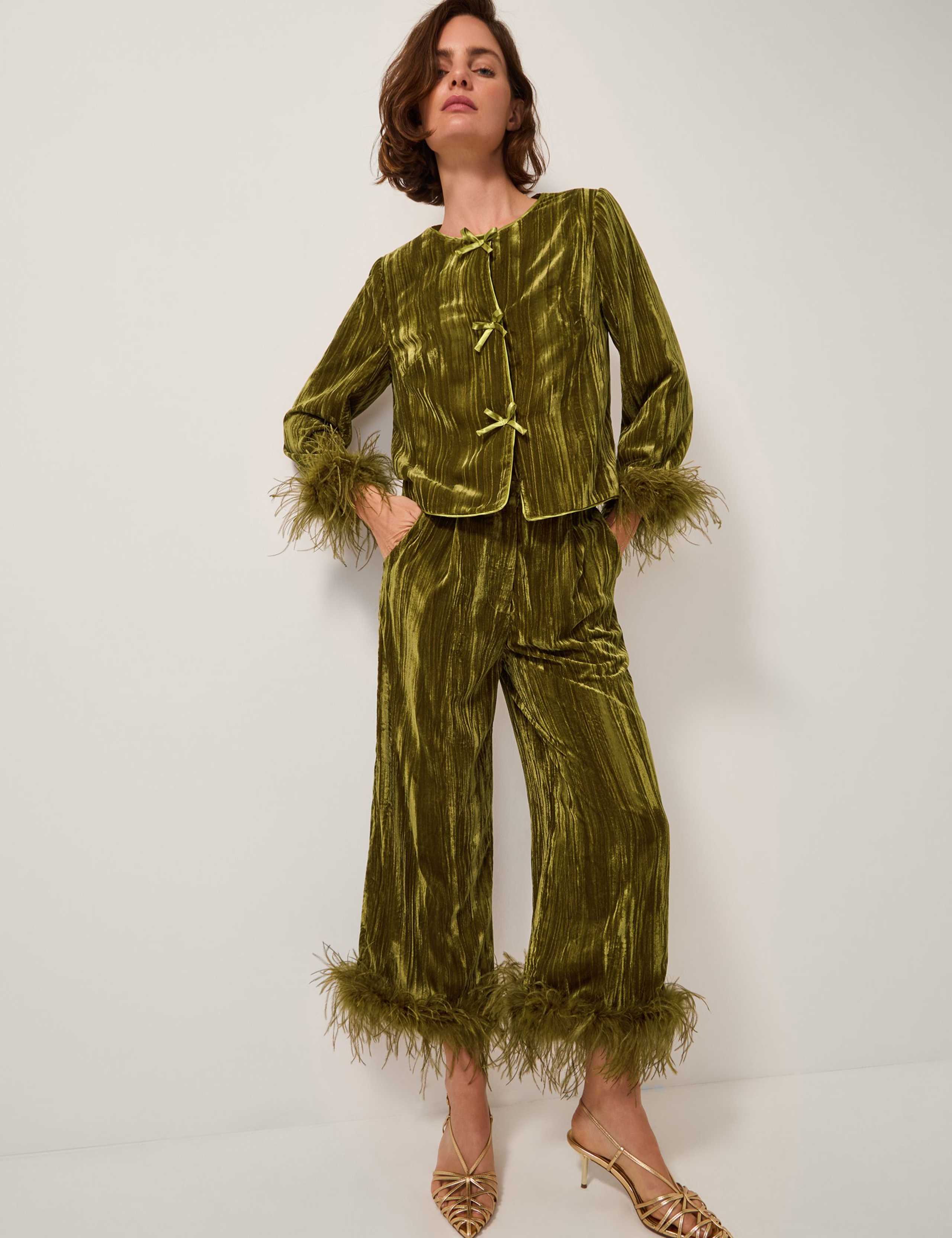 Velvet Feather Detail Short Jacket 3 of 5