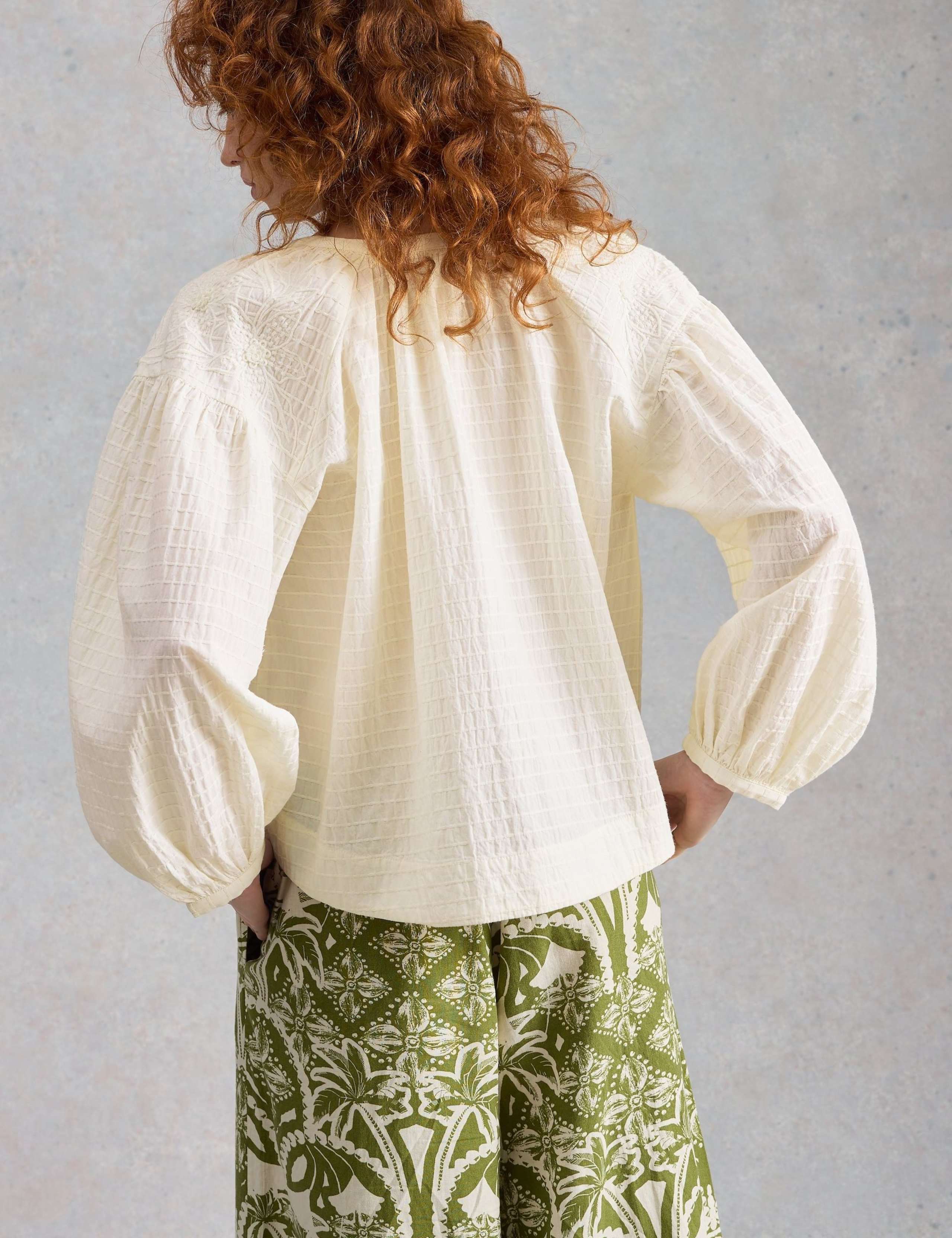 Pure Cotton Textured Tie Neck Top 5 of 6