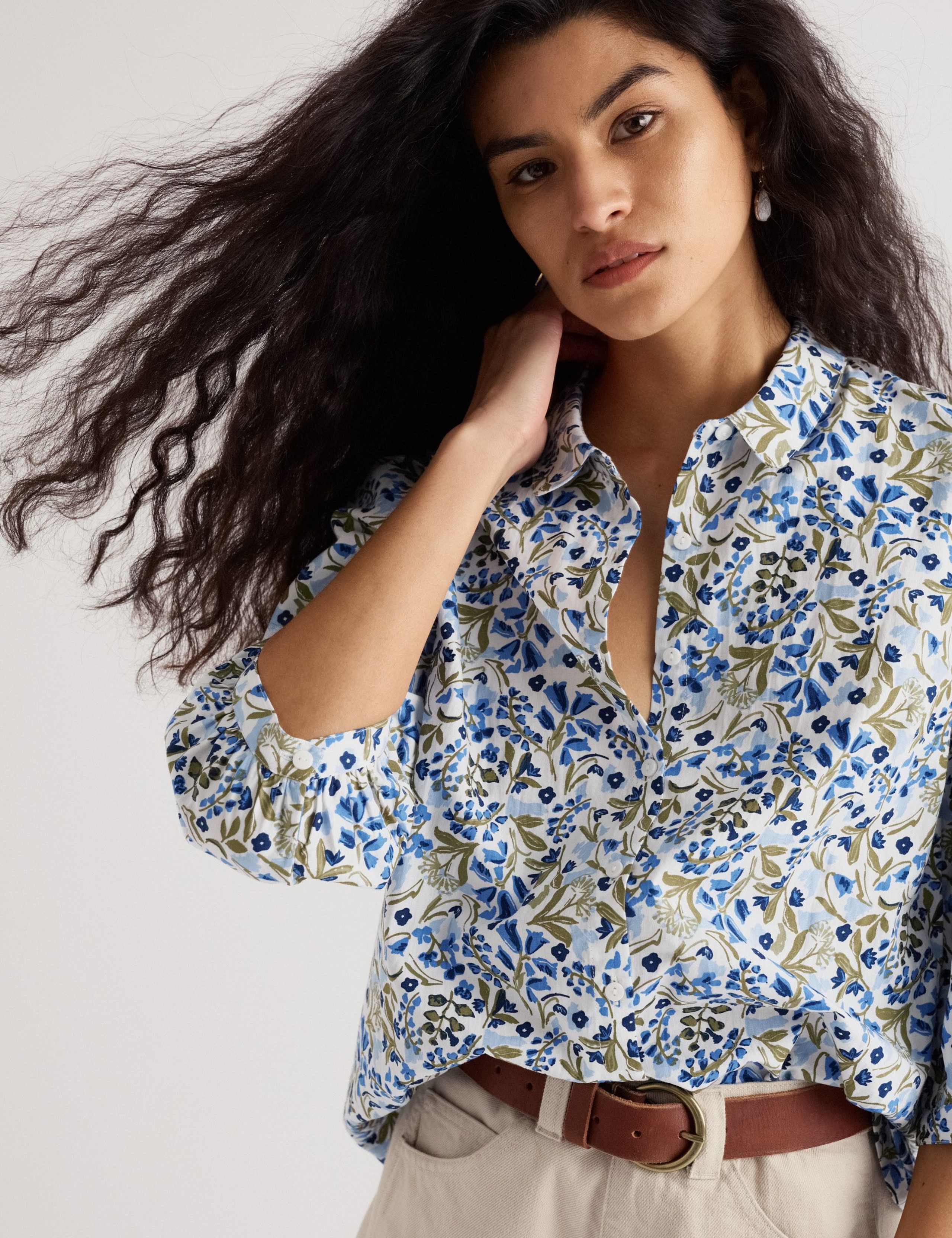 Pure Cotton Floral Collared Blouse 4 of 5