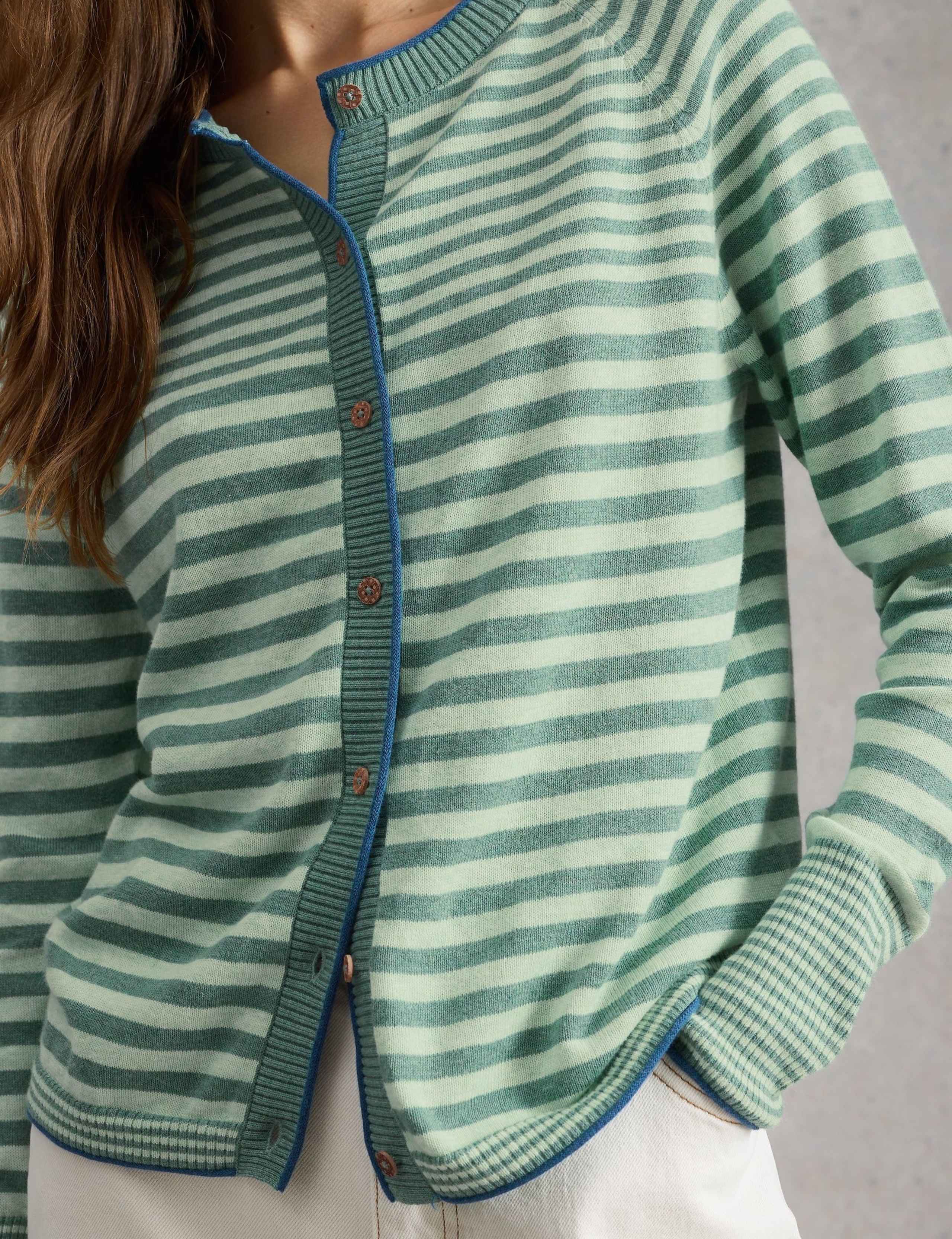 Pure Cotton Striped Crew Neck Cardigan 5 of 6