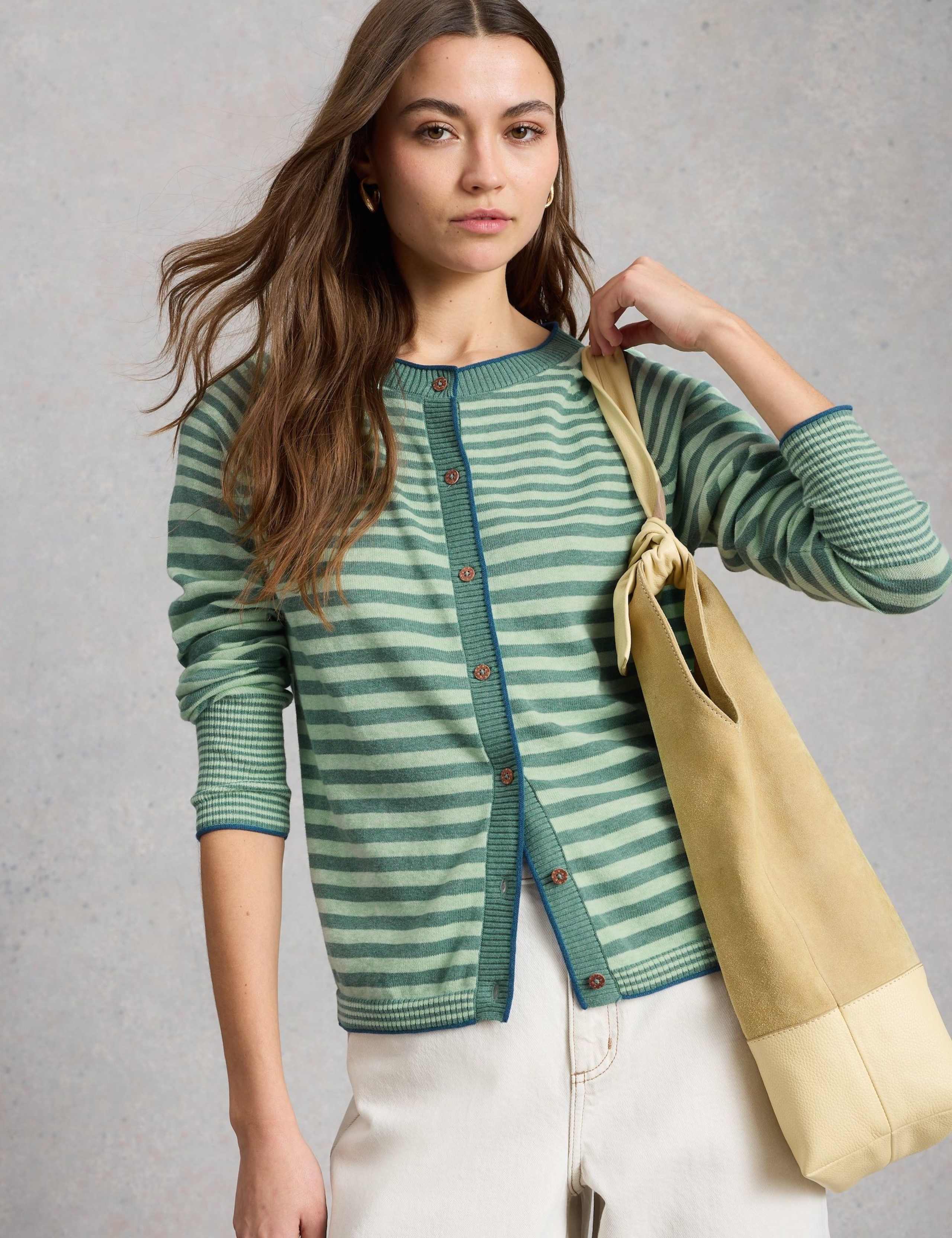 Pure Cotton Striped Crew Neck Cardigan 6 of 6