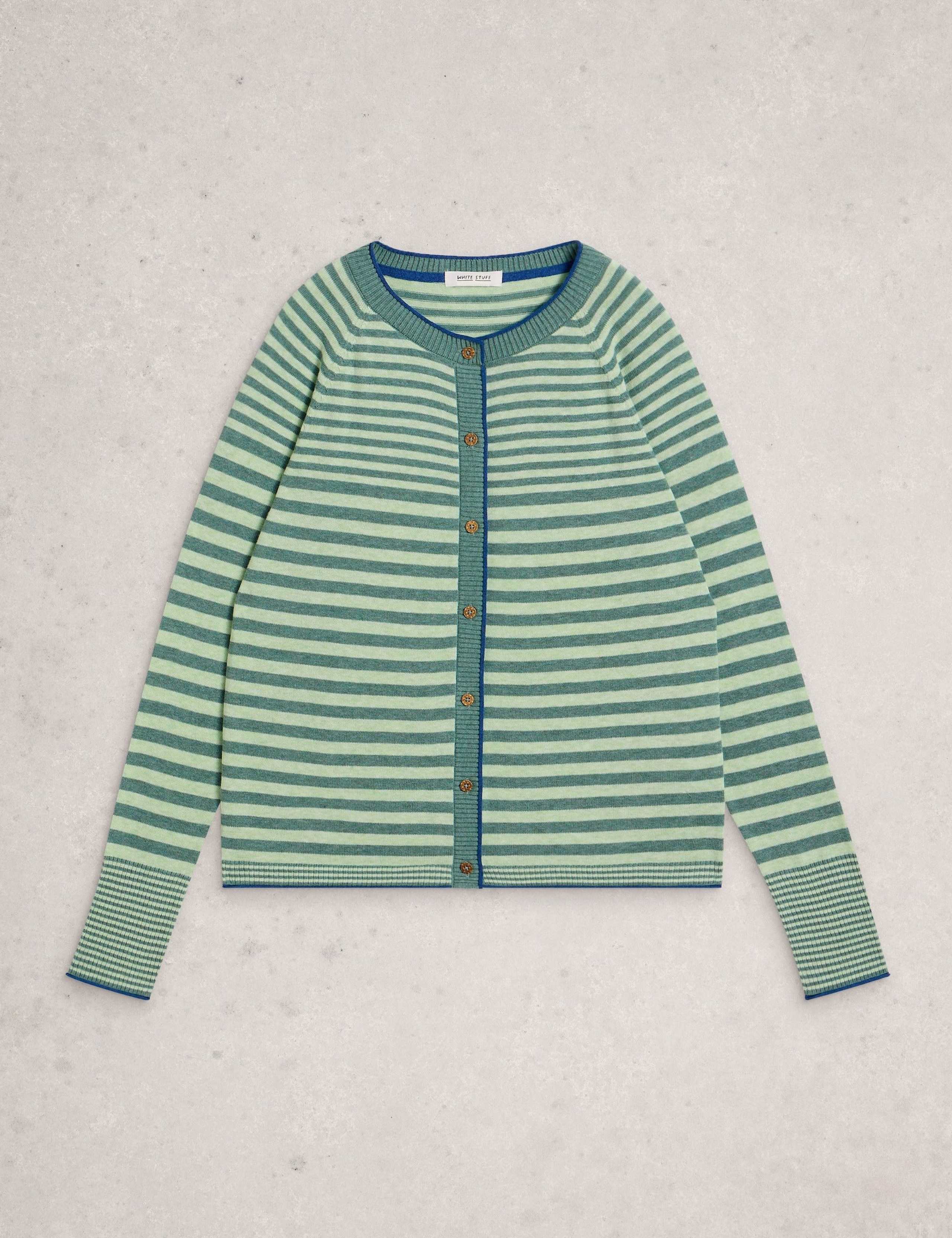 Pure Cotton Striped Crew Neck Cardigan 2 of 6