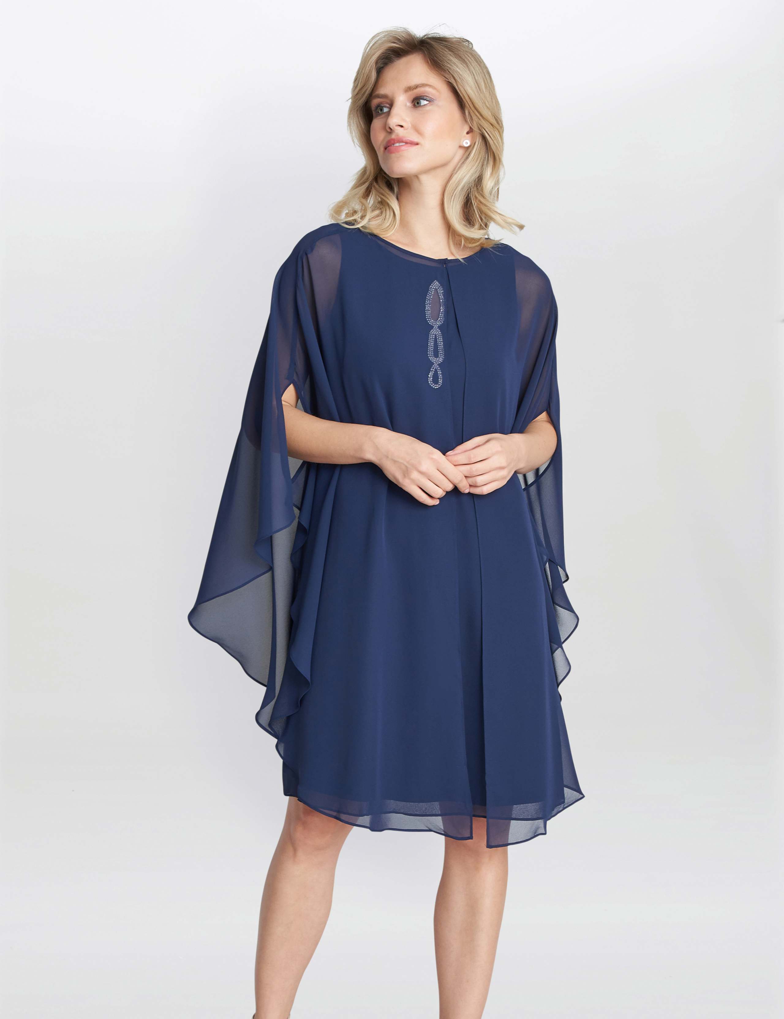 【海外限定】GinaBacconiドレス☆Diana Cape Chiffon Dress, Spr Buy Gina Bacconi Red Lisa Chiffon Cape Dress from Next