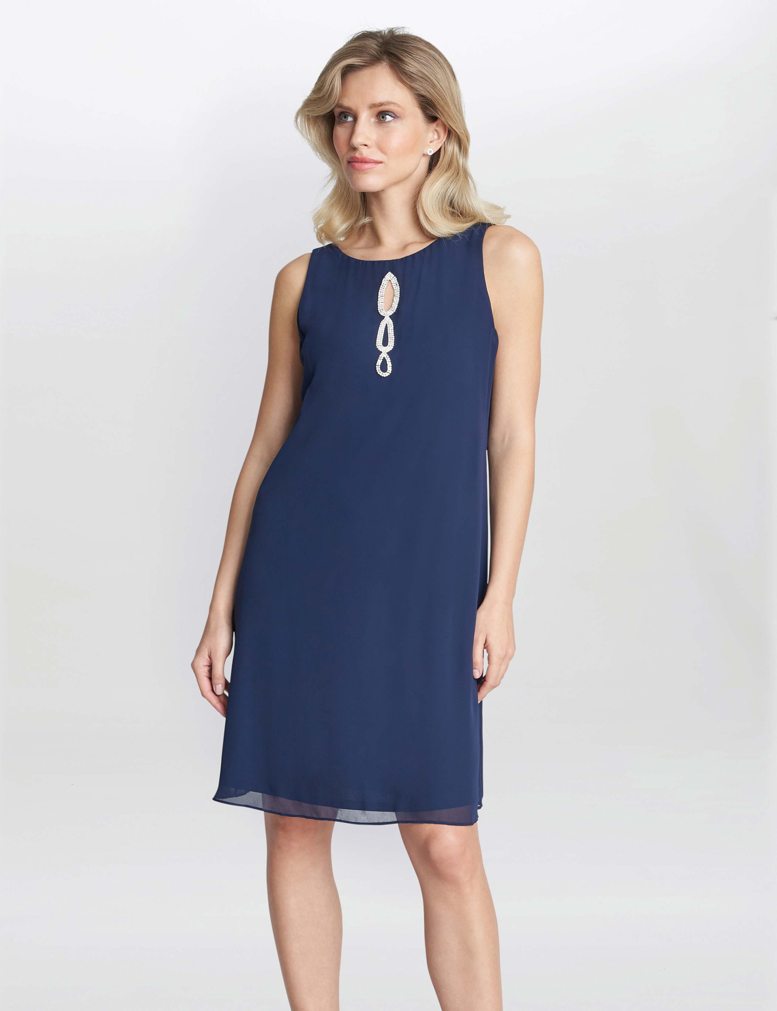 Chiffon Embellished Shift Dress with Cape 6 of 6
