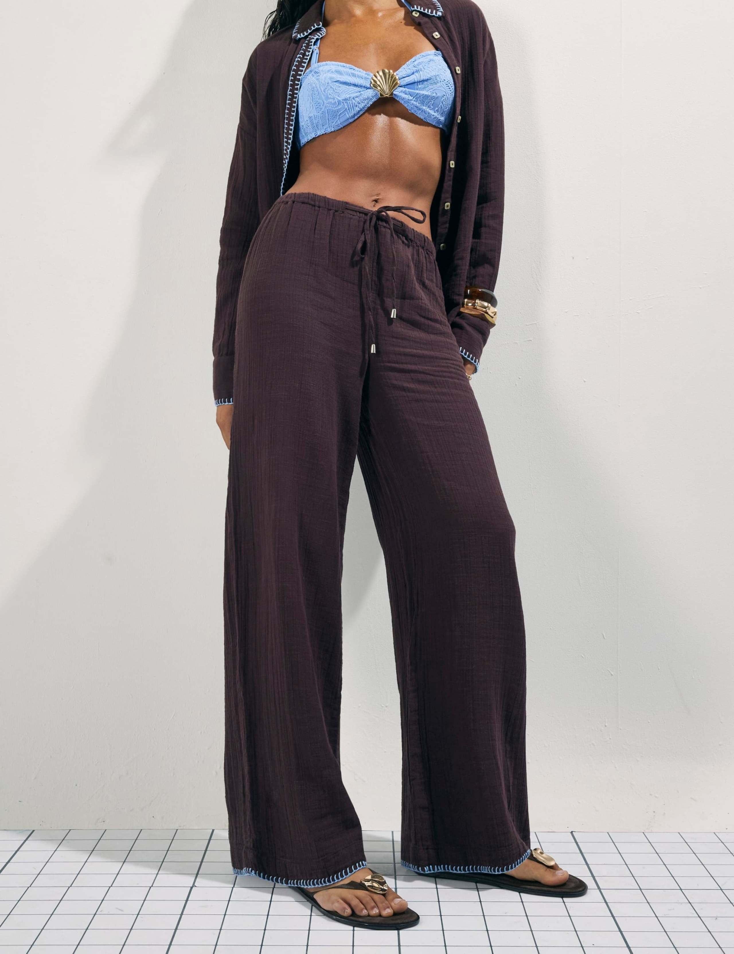 Whipstitch Drawstring Cotton Trousers 1 of 4